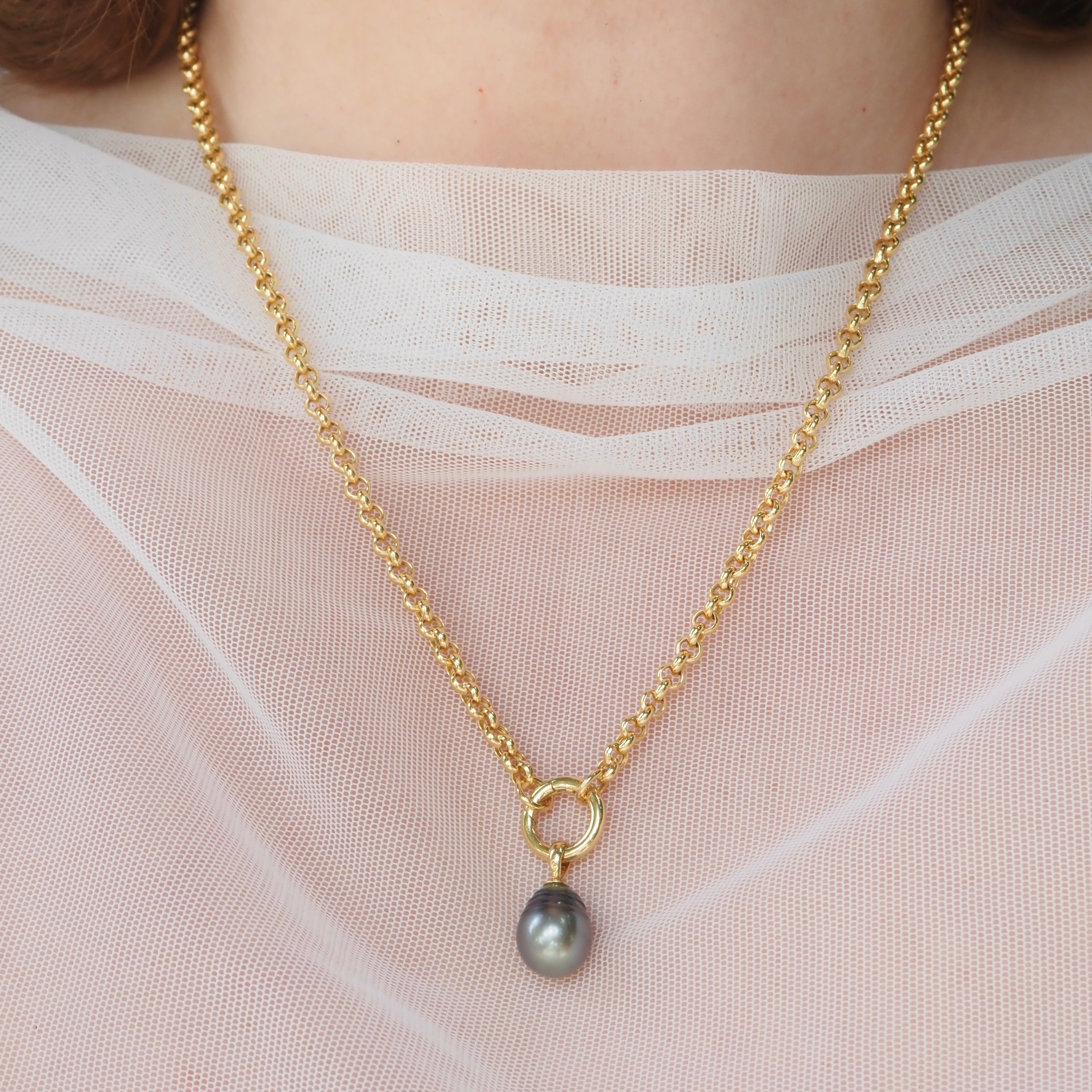Vintage Italian 14k Gold Rolo Charm Holder Chain Necklace