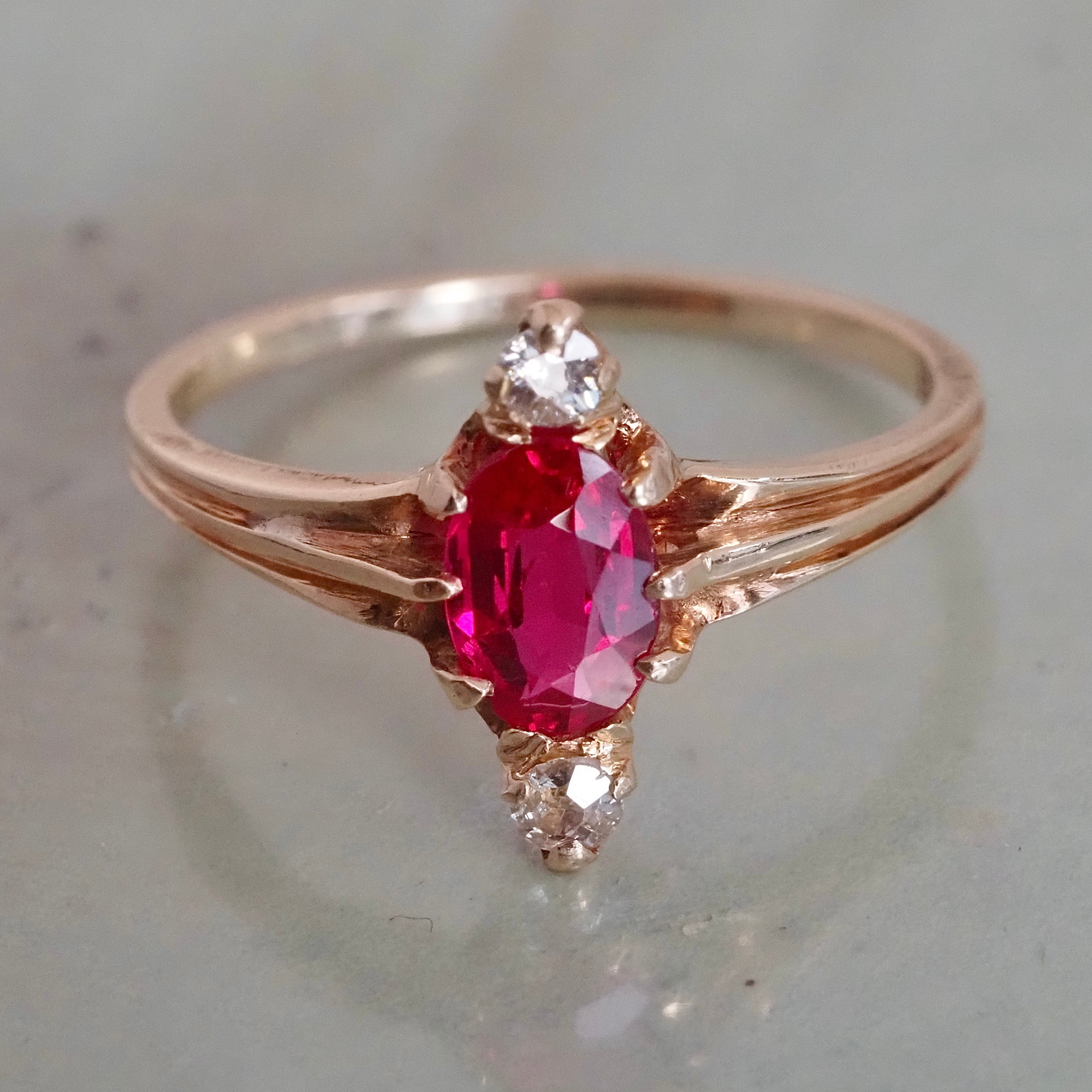 Antique Victorian Natural Ruby Old Mine Cut Diamond Marquis Ring