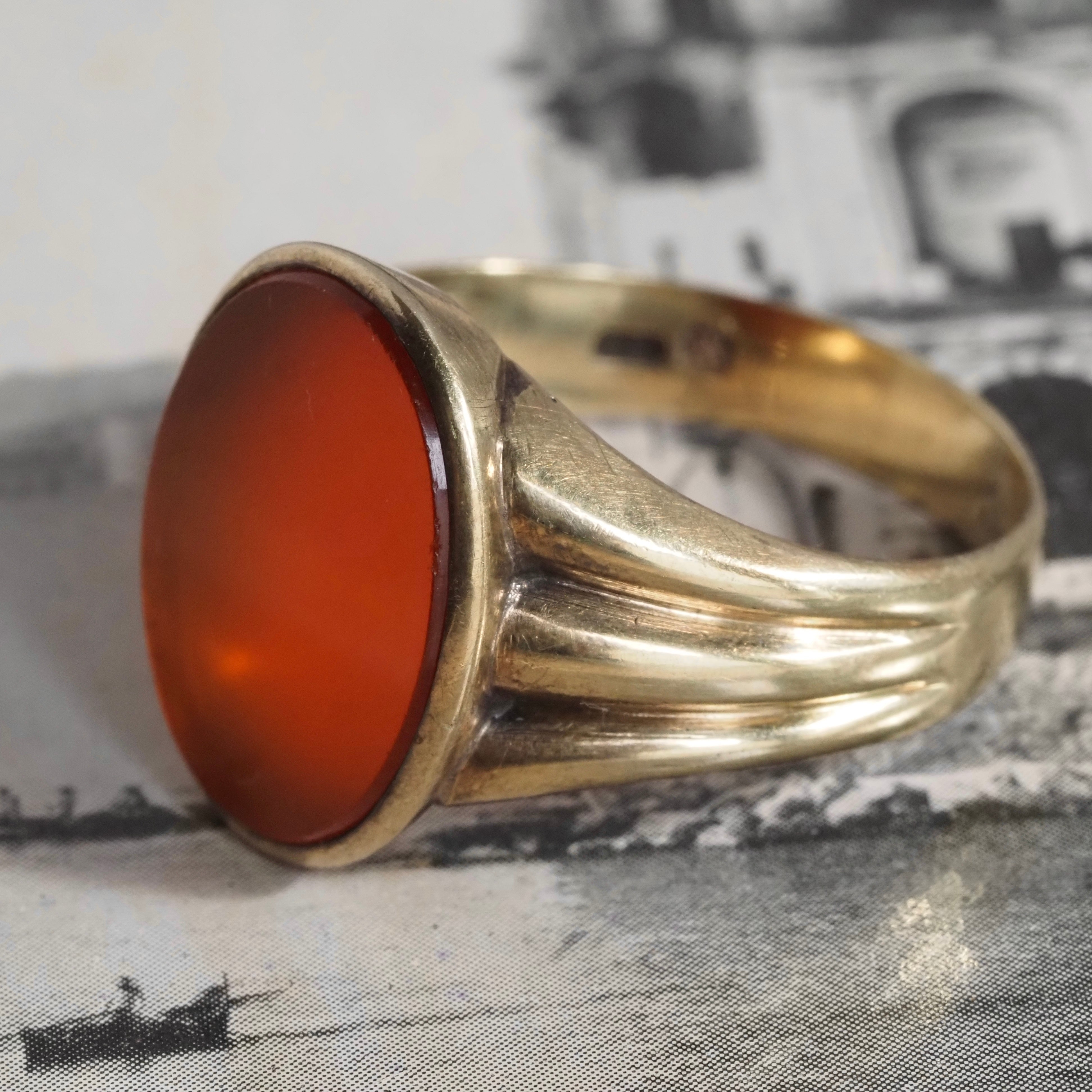 Antique Edwardian Carnelian Signet 8k Gold Ring
