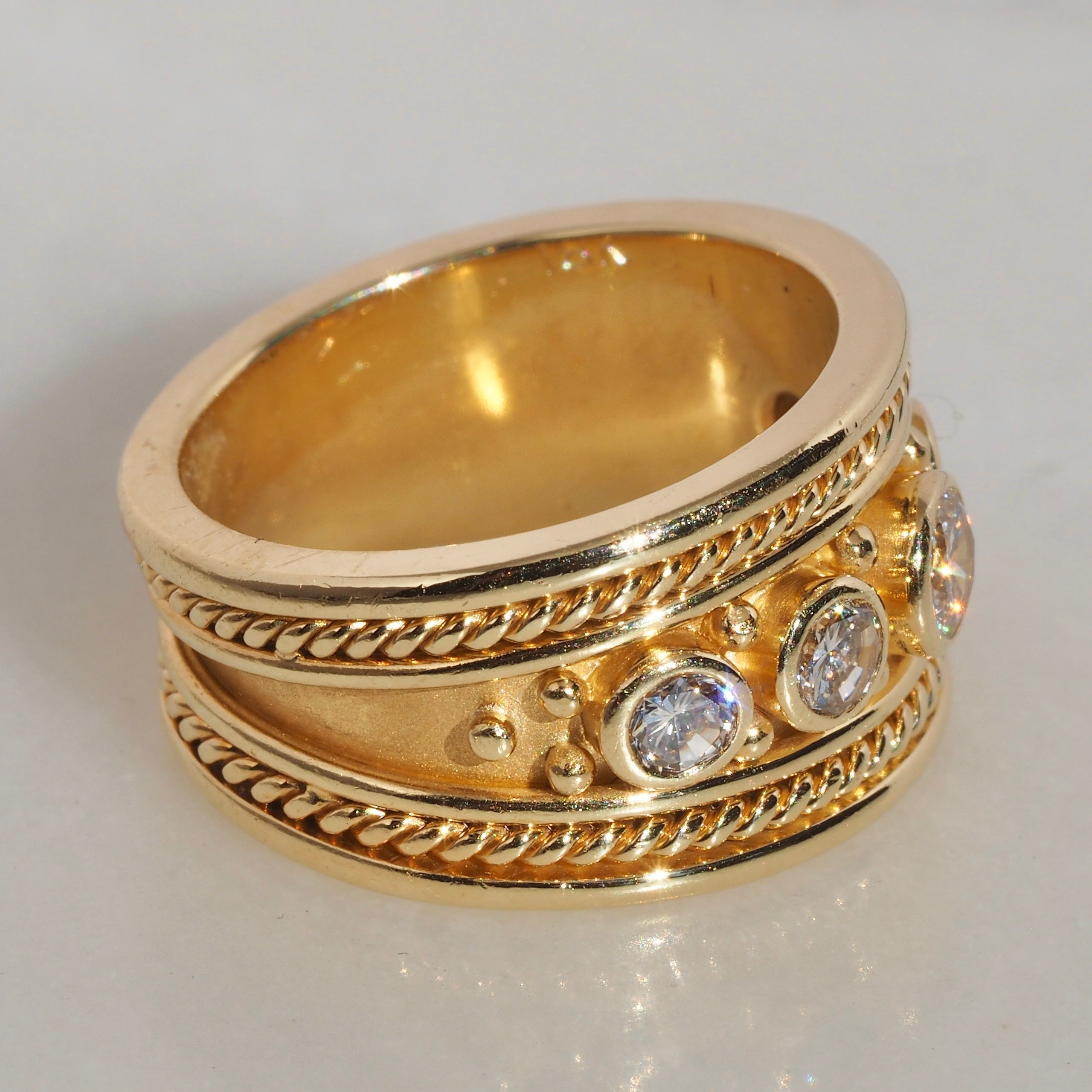 Vintage Byzantine Revival 18k Gold Five Stone Diamond Ring