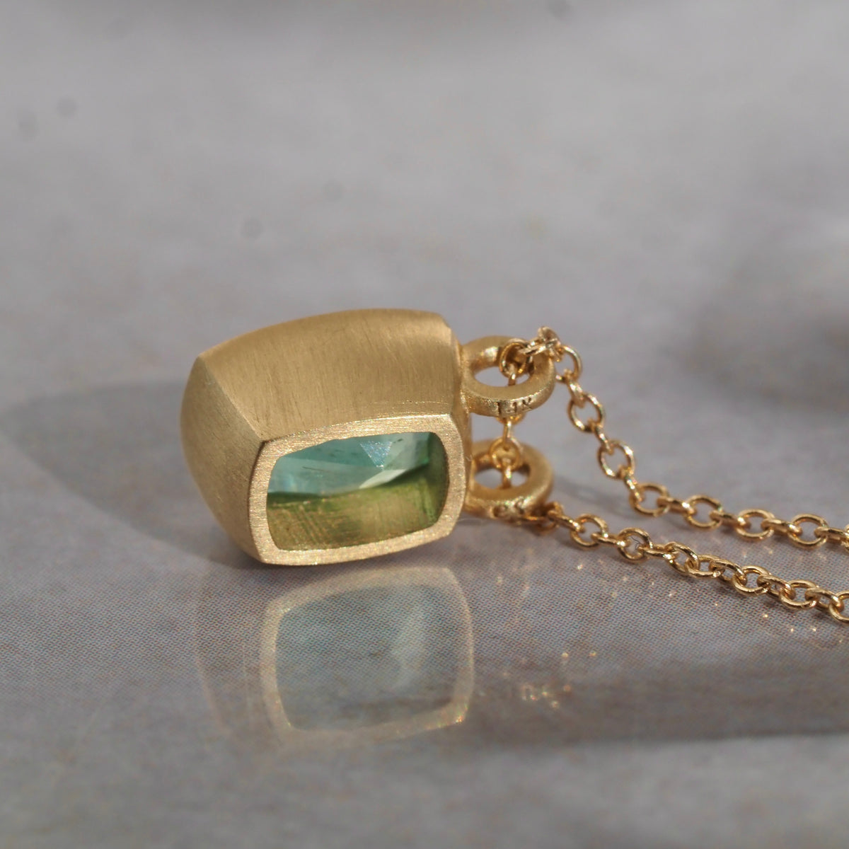 Emerald Brushed 14k Gold Necklace