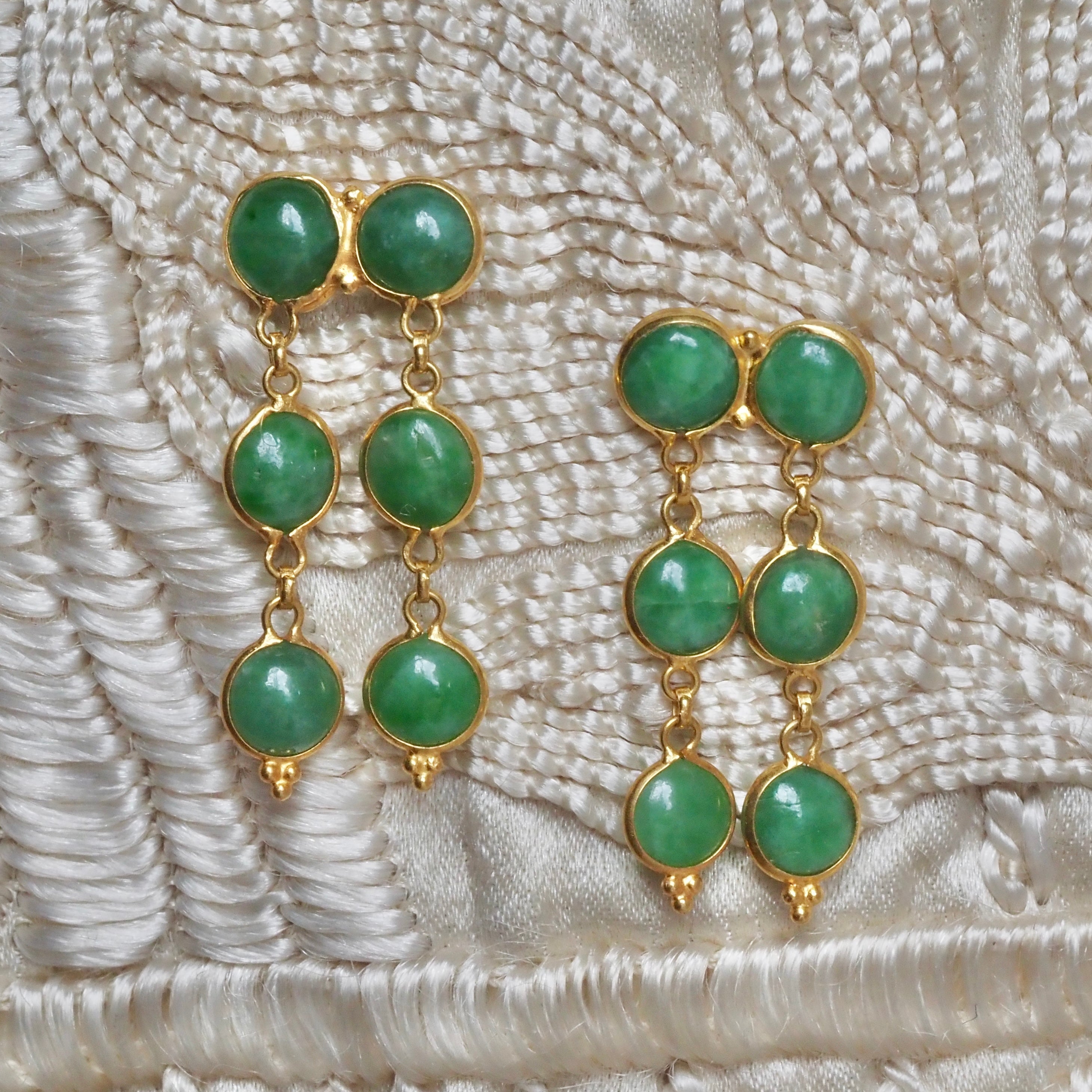 Vintage Ancient Style 22k Gold Jade Double Drop Earrings