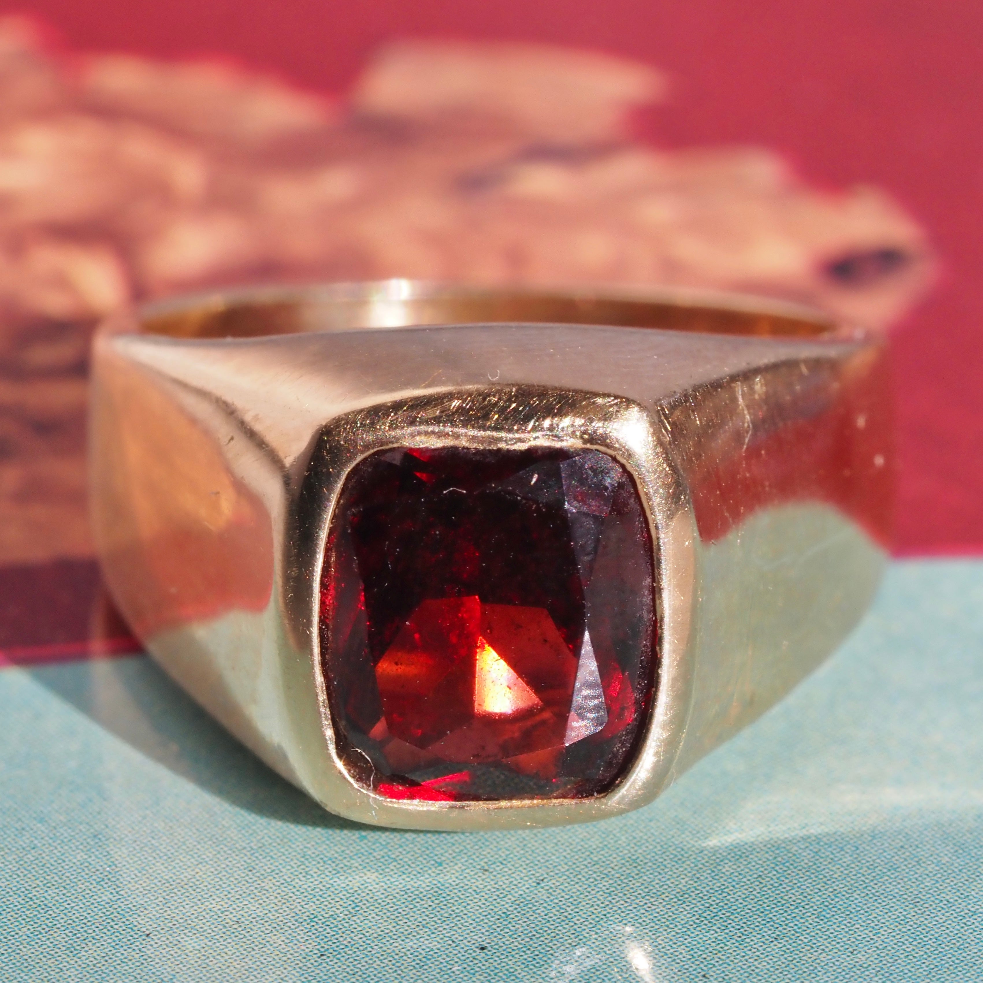 Vintage Garnet 14k Gold Signet Ring