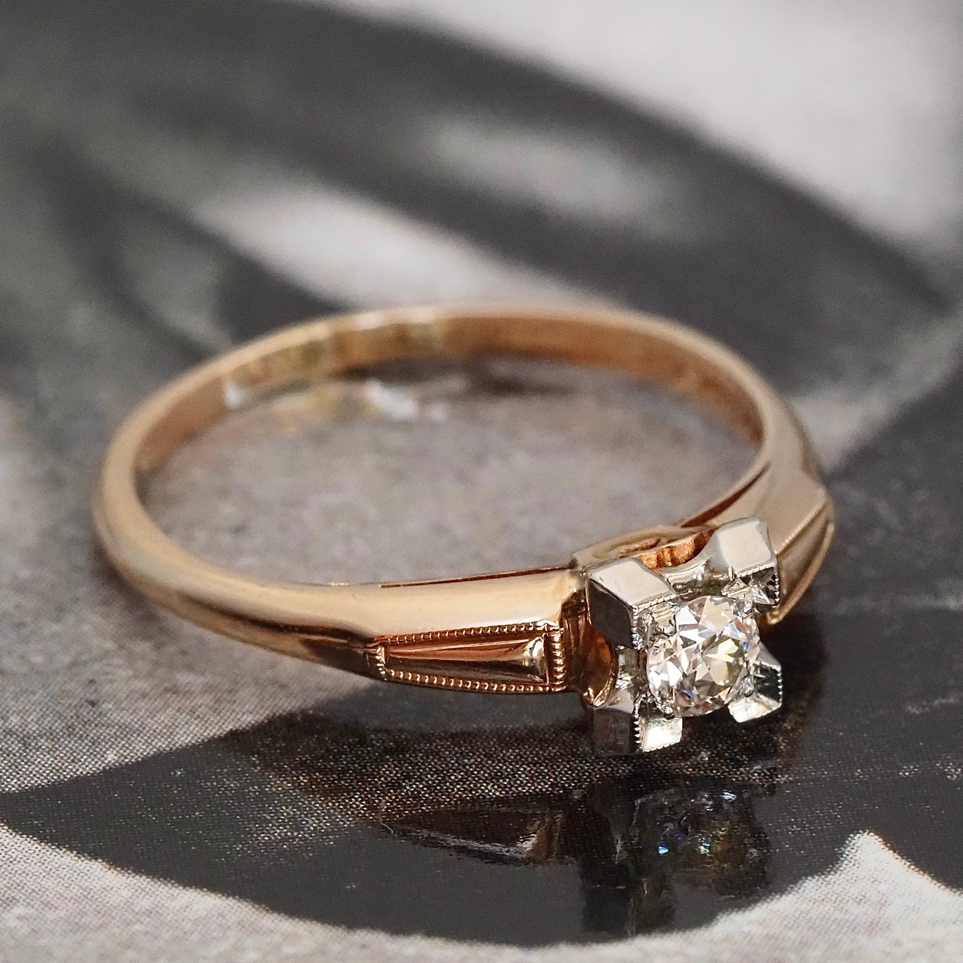 Mid-Century Old European Cut Diamond 14k Gold Engagement Ring