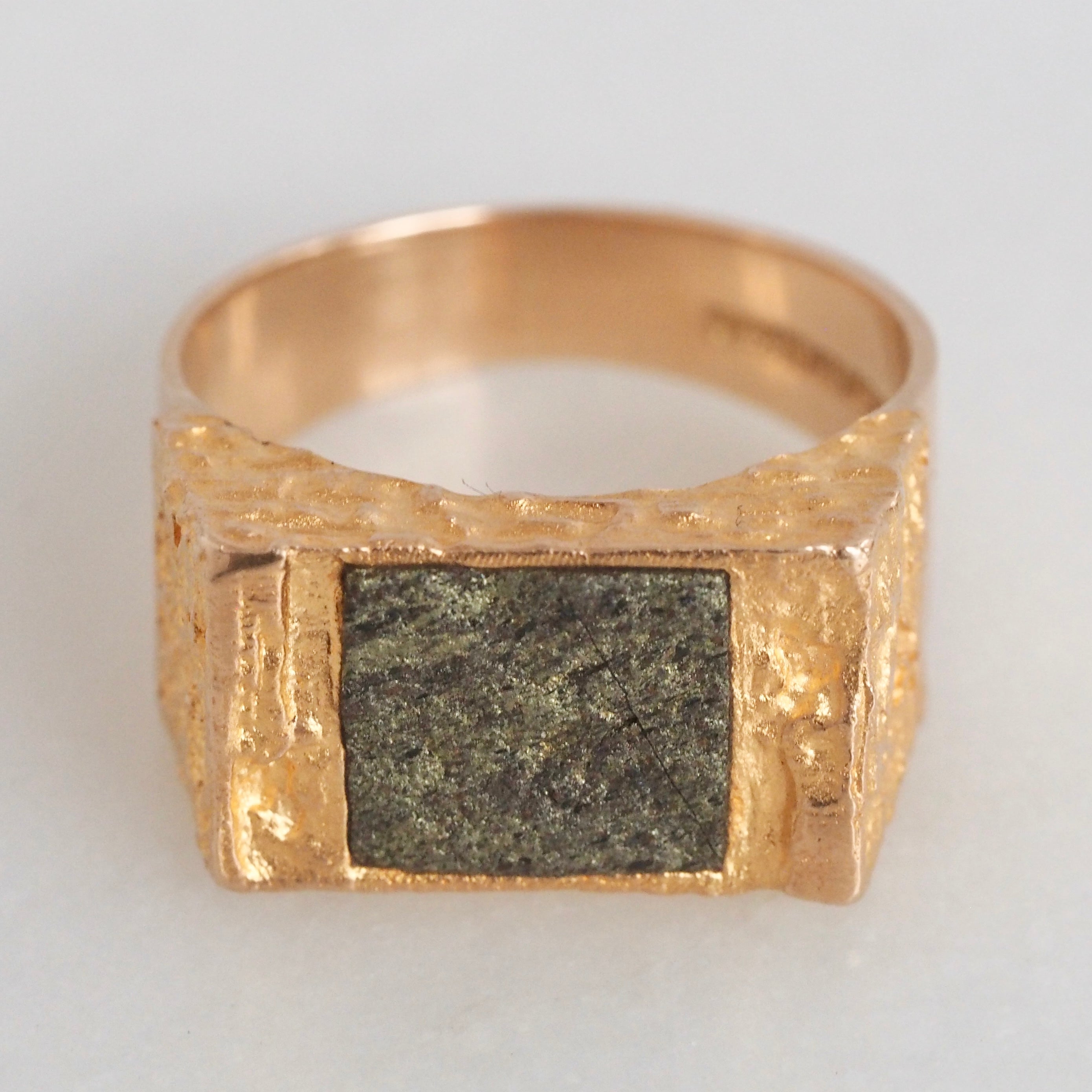Vintage Modernist Pyrite and 14k Gold Ring by Björn Weckström for Lapponia
