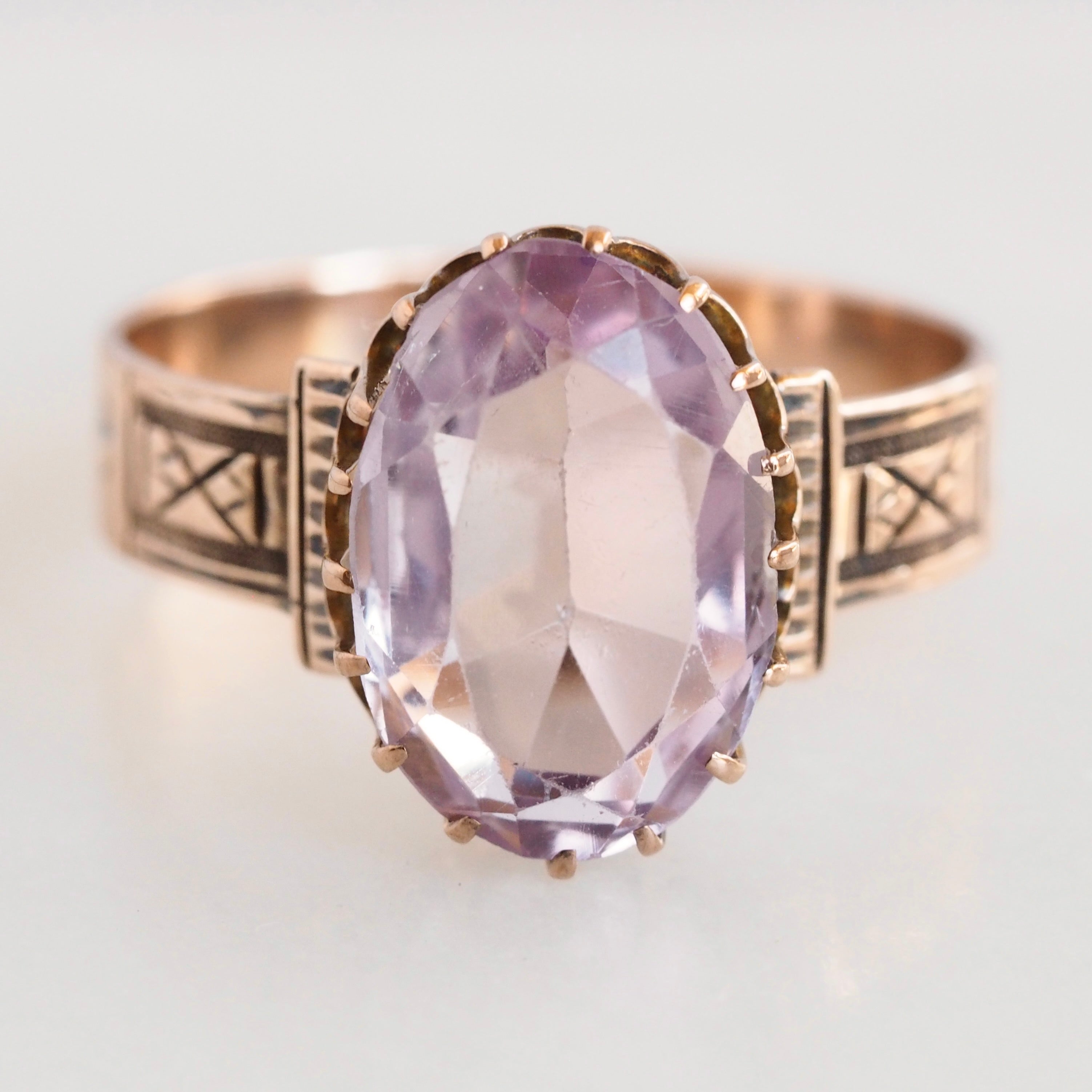 Victorian 10k Gold Rose De France Amethyst Ring
