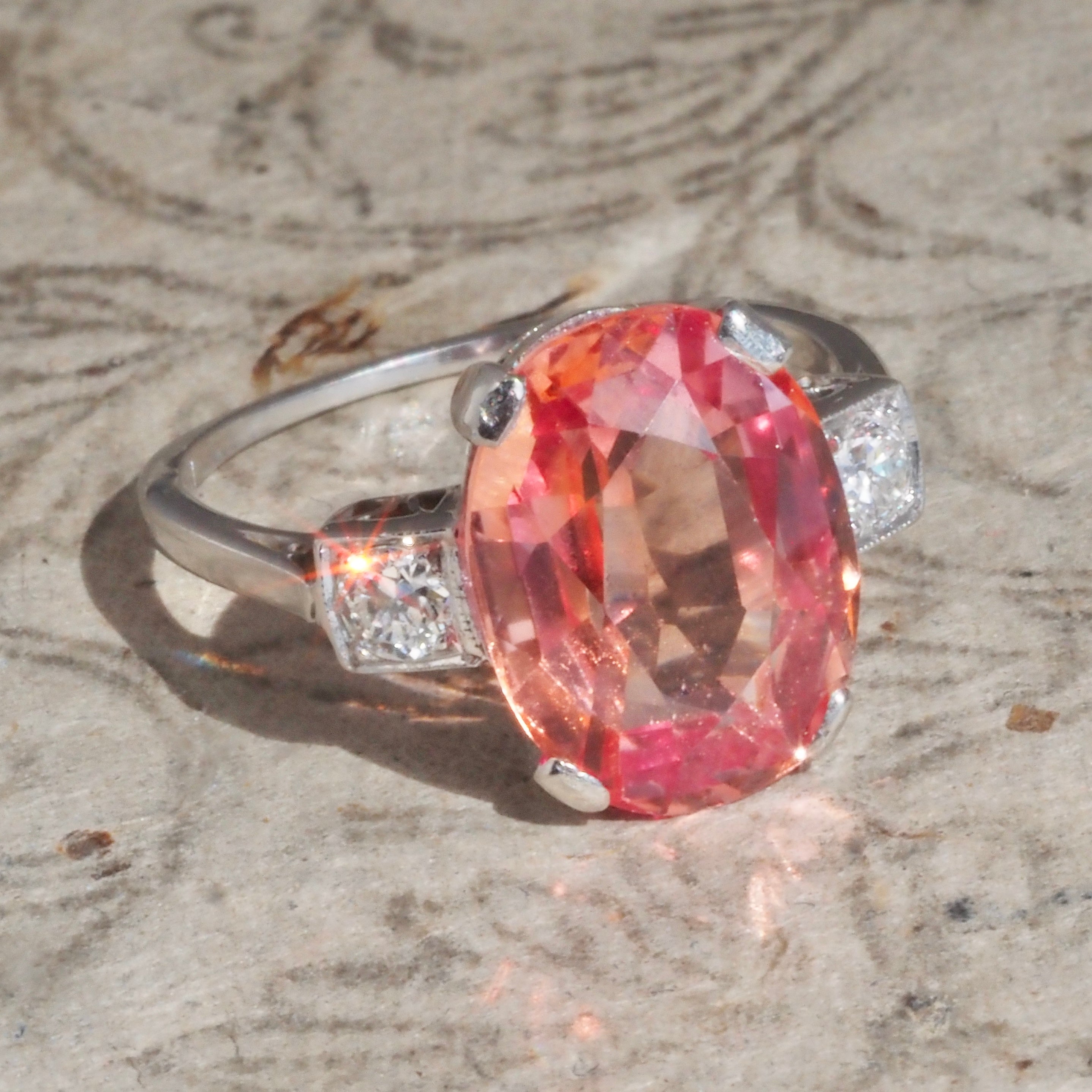 Art Deco Platinum Sapphire and Old European Cut Diamond Ring