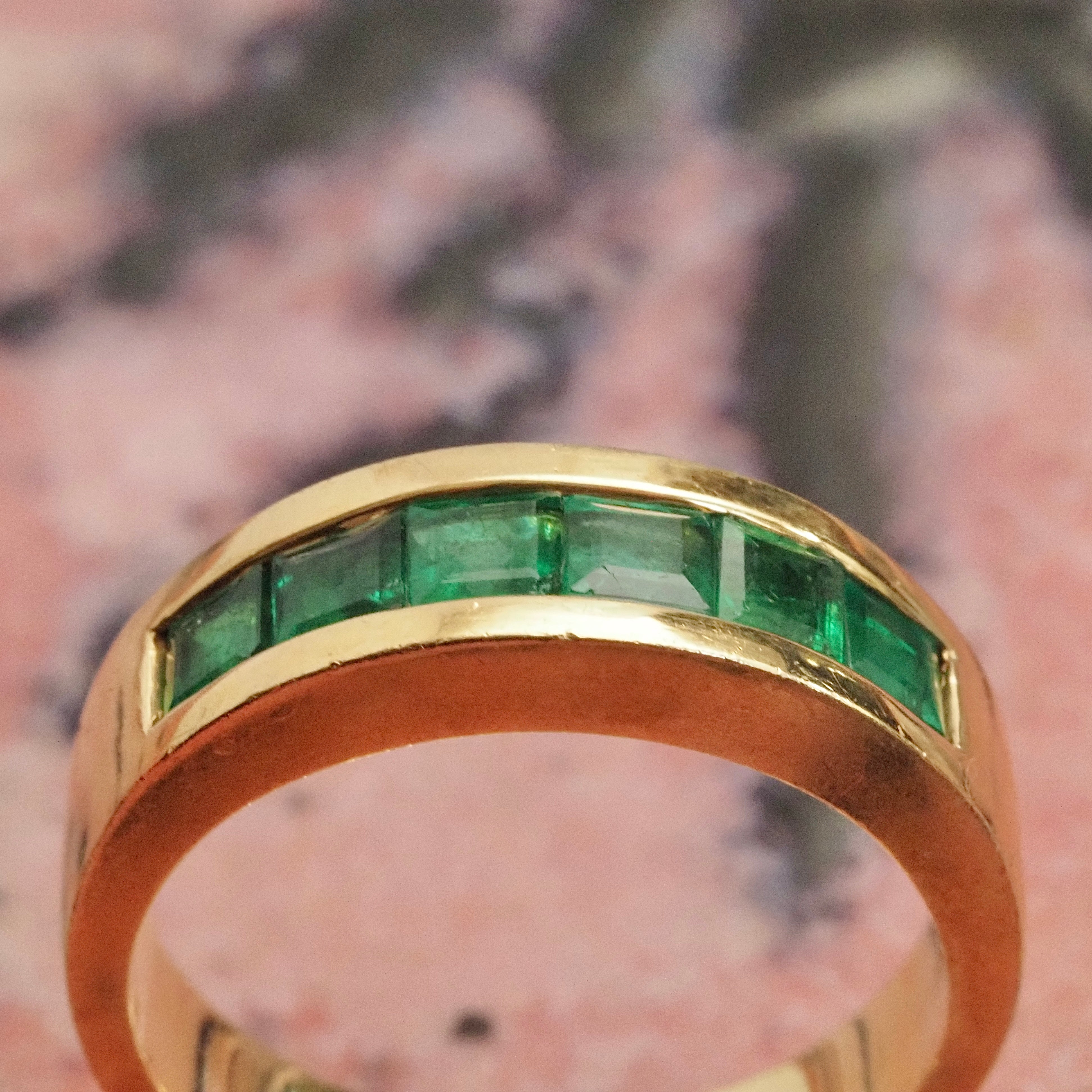 Vintage Italian 18k Gold Emerald Channel Set Band