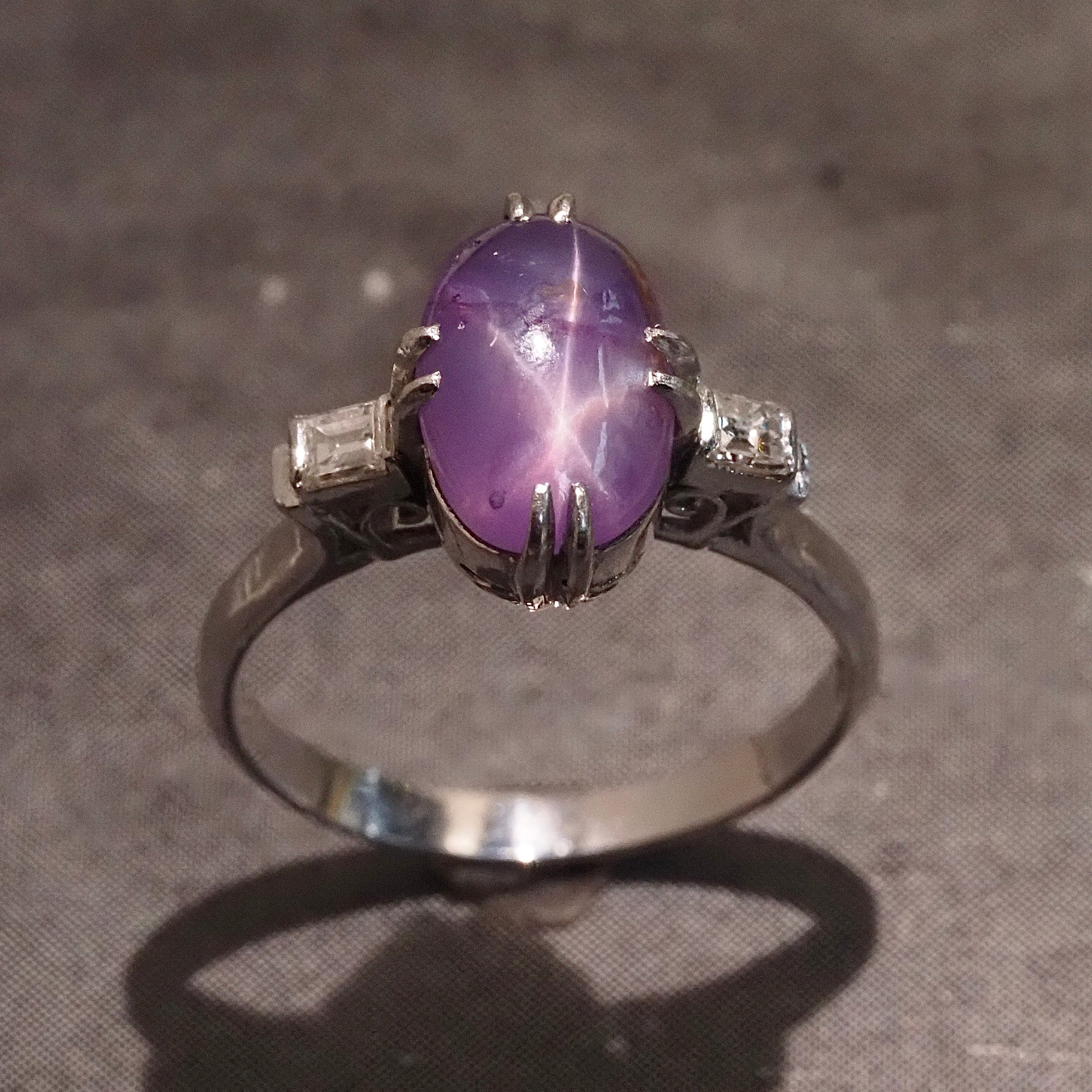 Antique Art Deco Purple Star Sapphire Diamond Platinum Ring