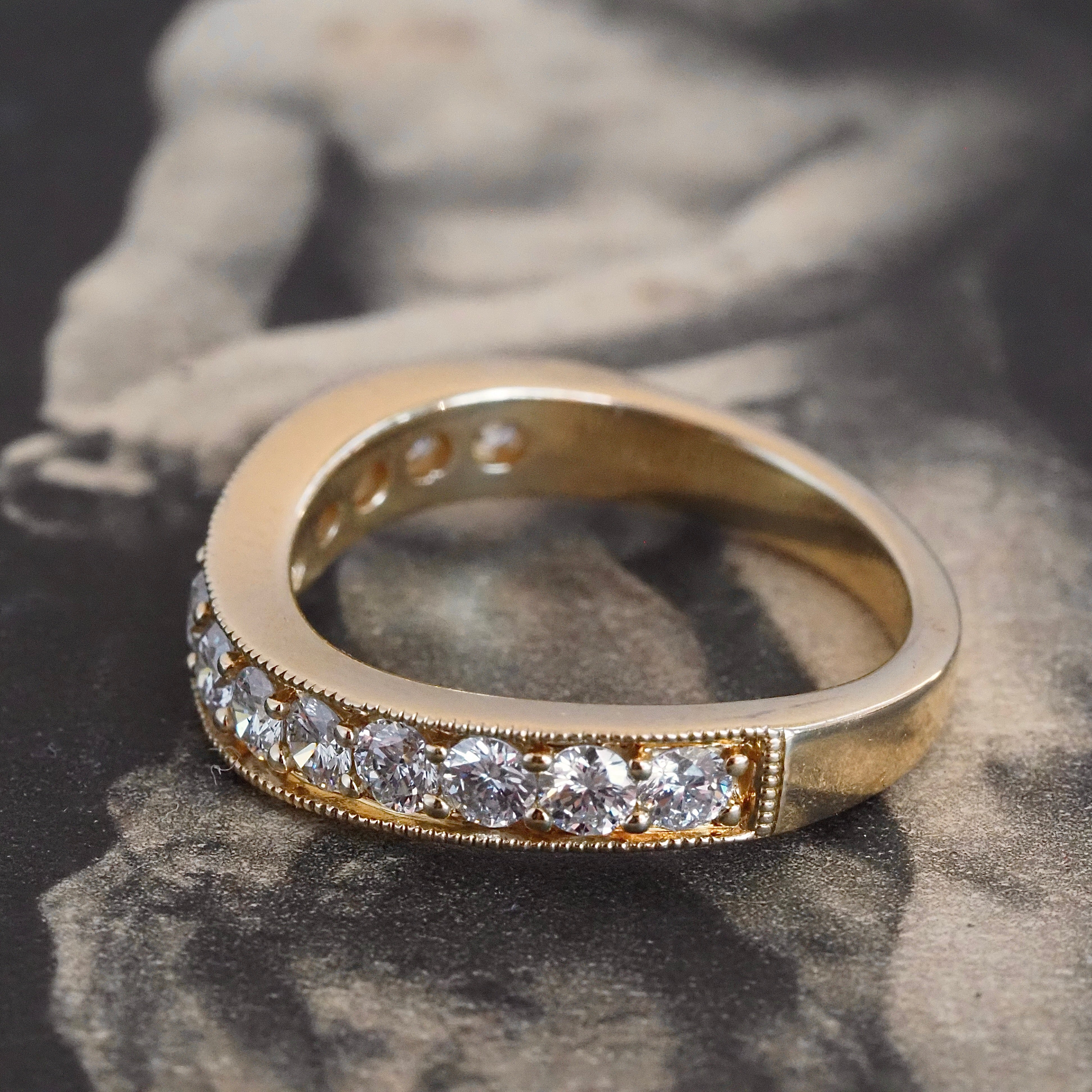 Wavy Diamond Half Eternity 14k Gold Band