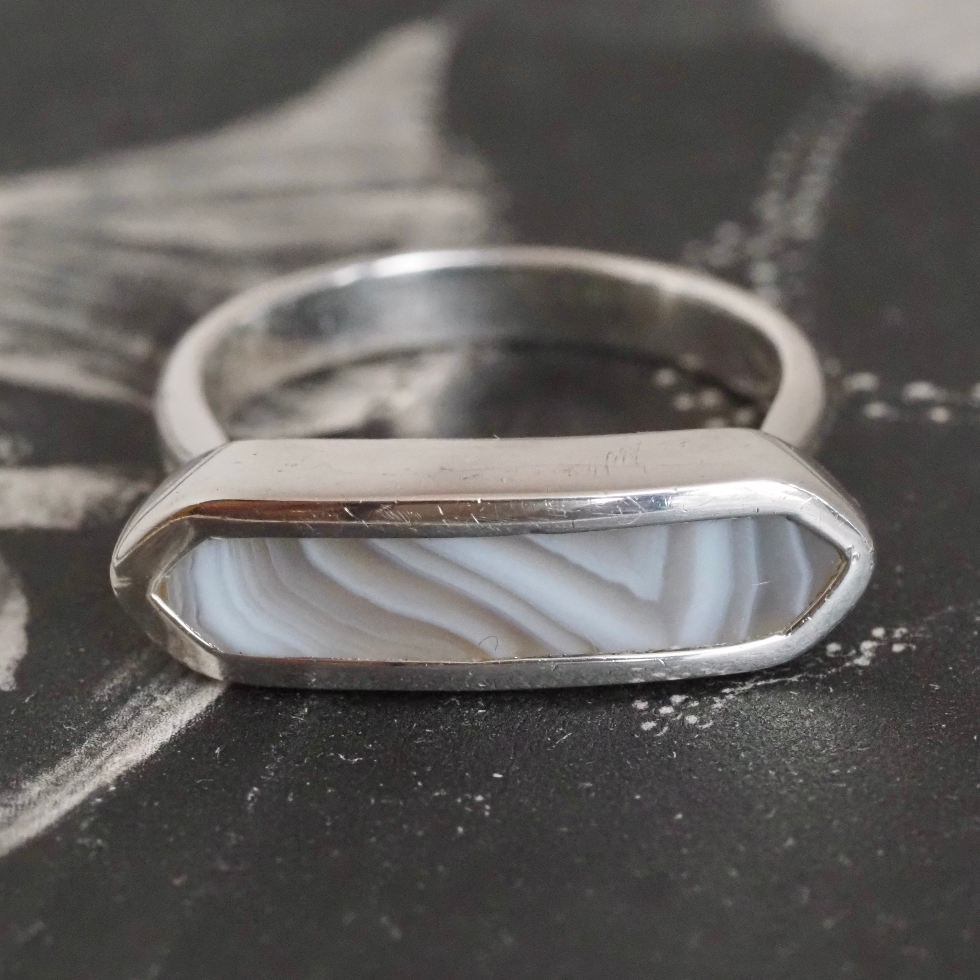 Foggy Banded Agate Sterling Silver Ring