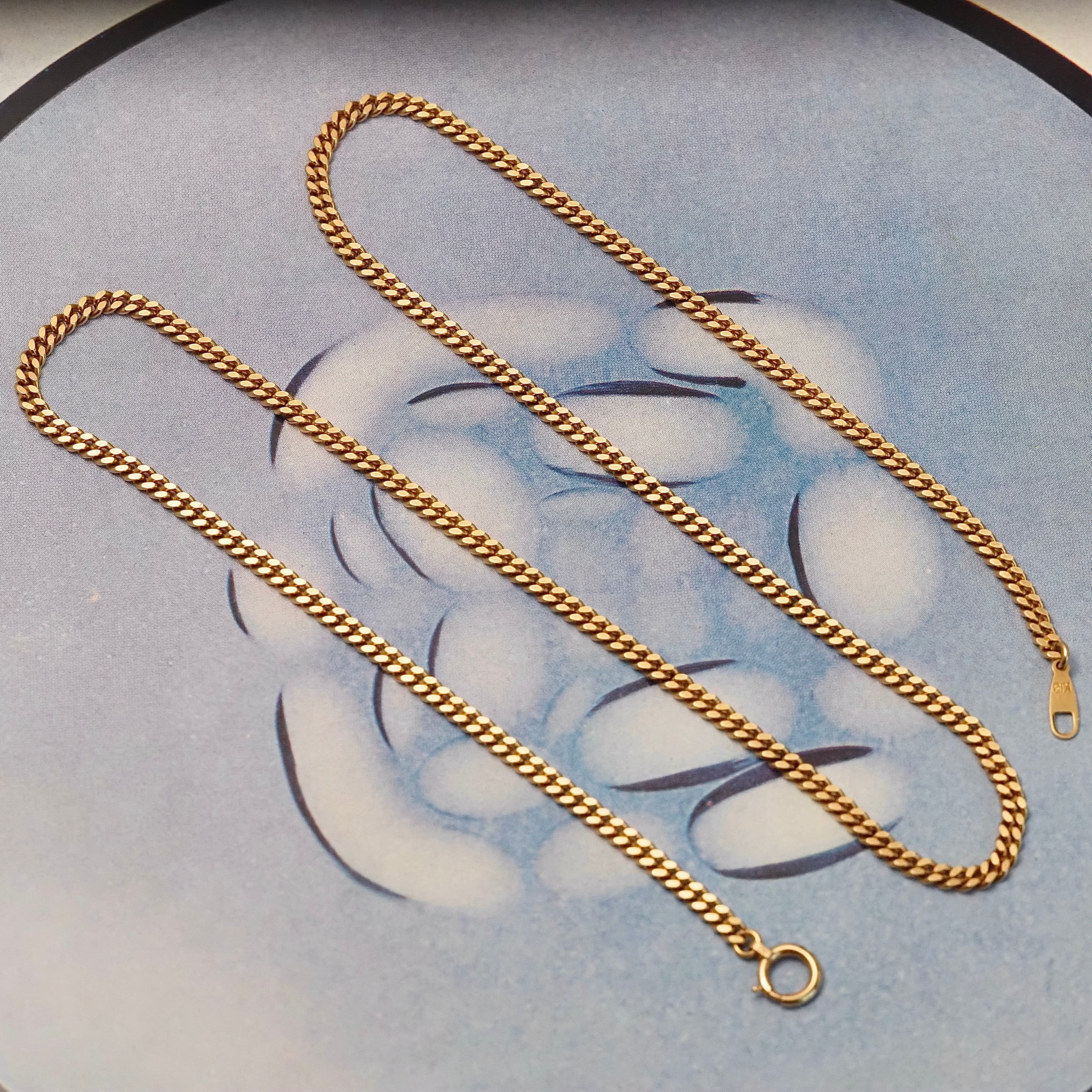 Vintage 18k Gold Cuban Curb 19.5" Solid Link Chain