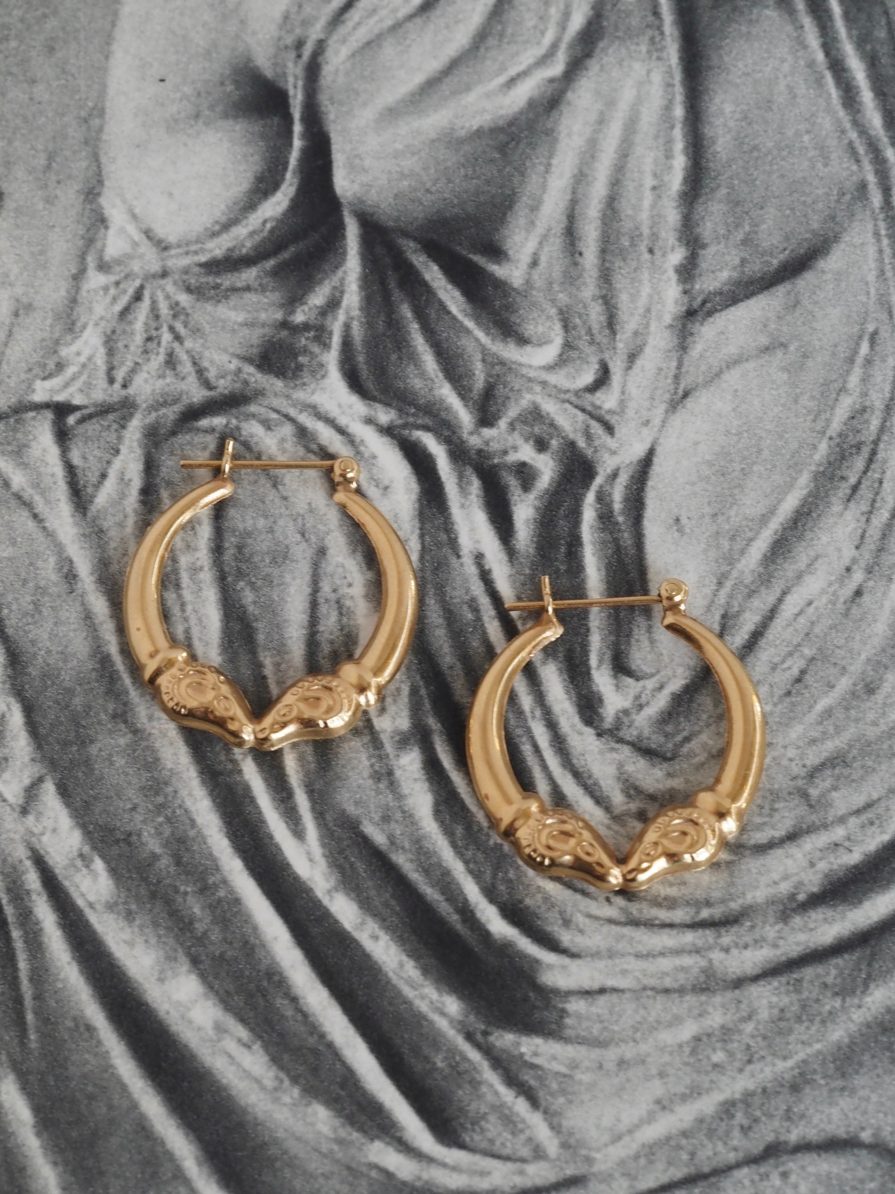 Vintage 14k Gold Ram Hoops