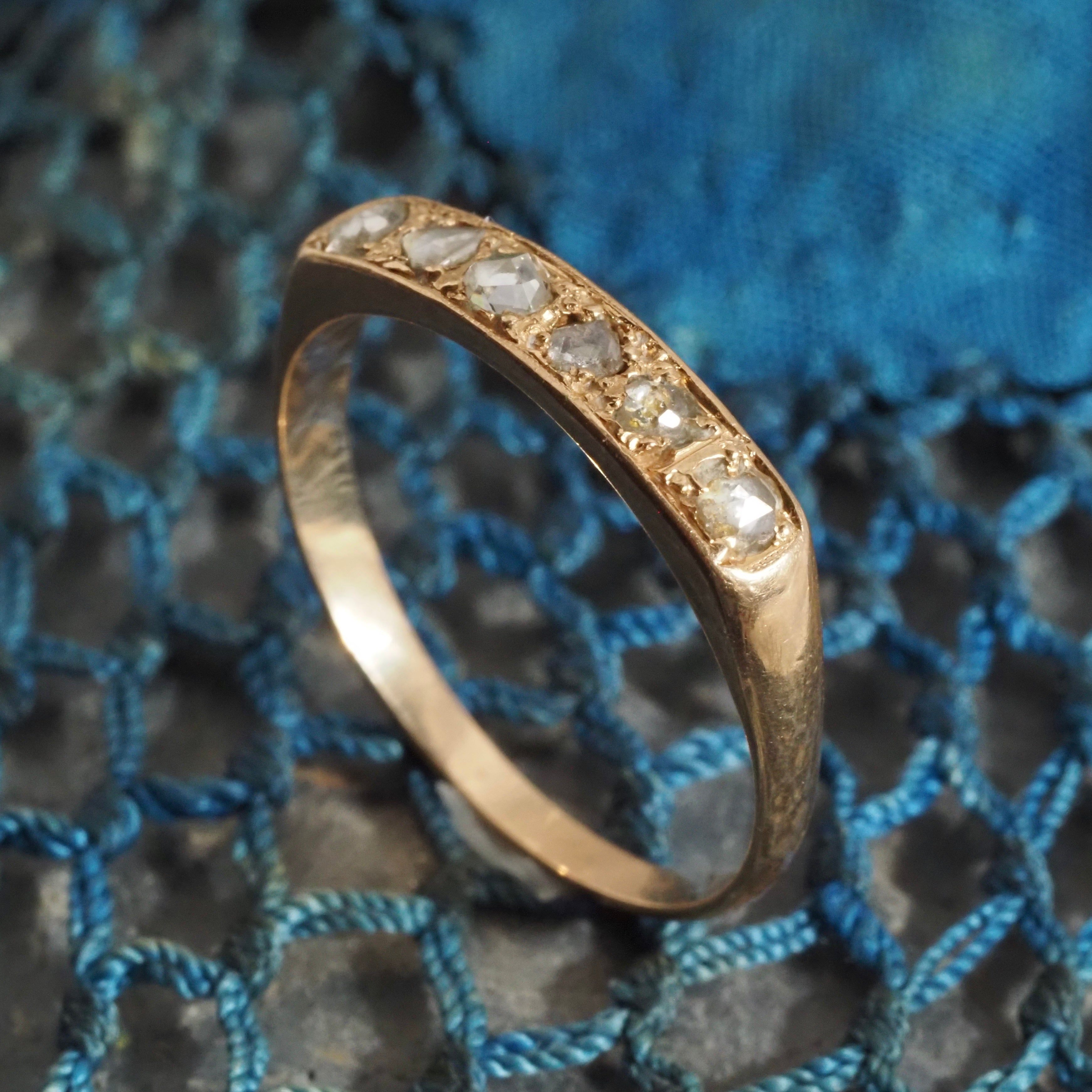 Antique Rose Cut Diamond Half Hoop 9k Gold Ring