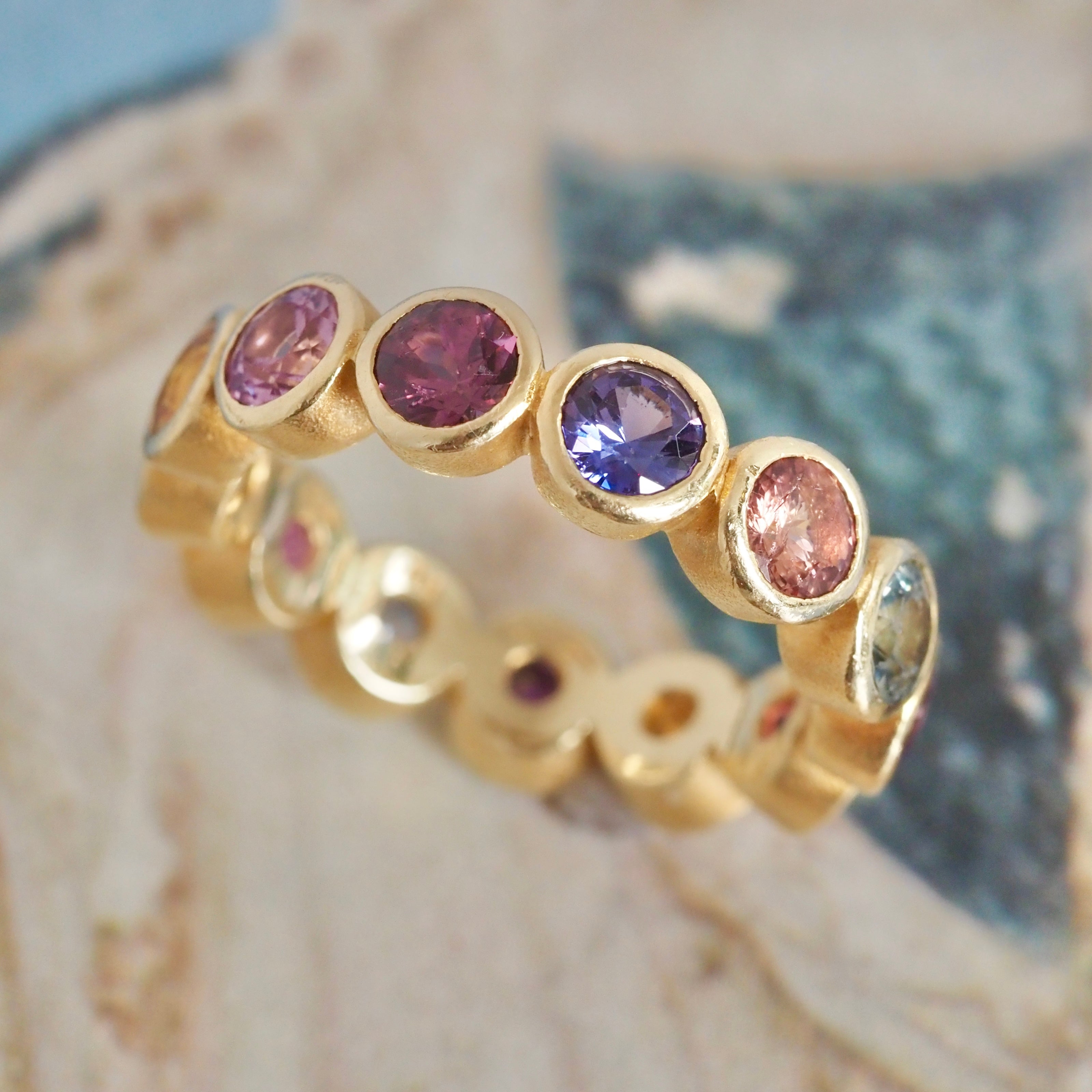 Multicolored Sapphire Eternity 18k Gold Ring