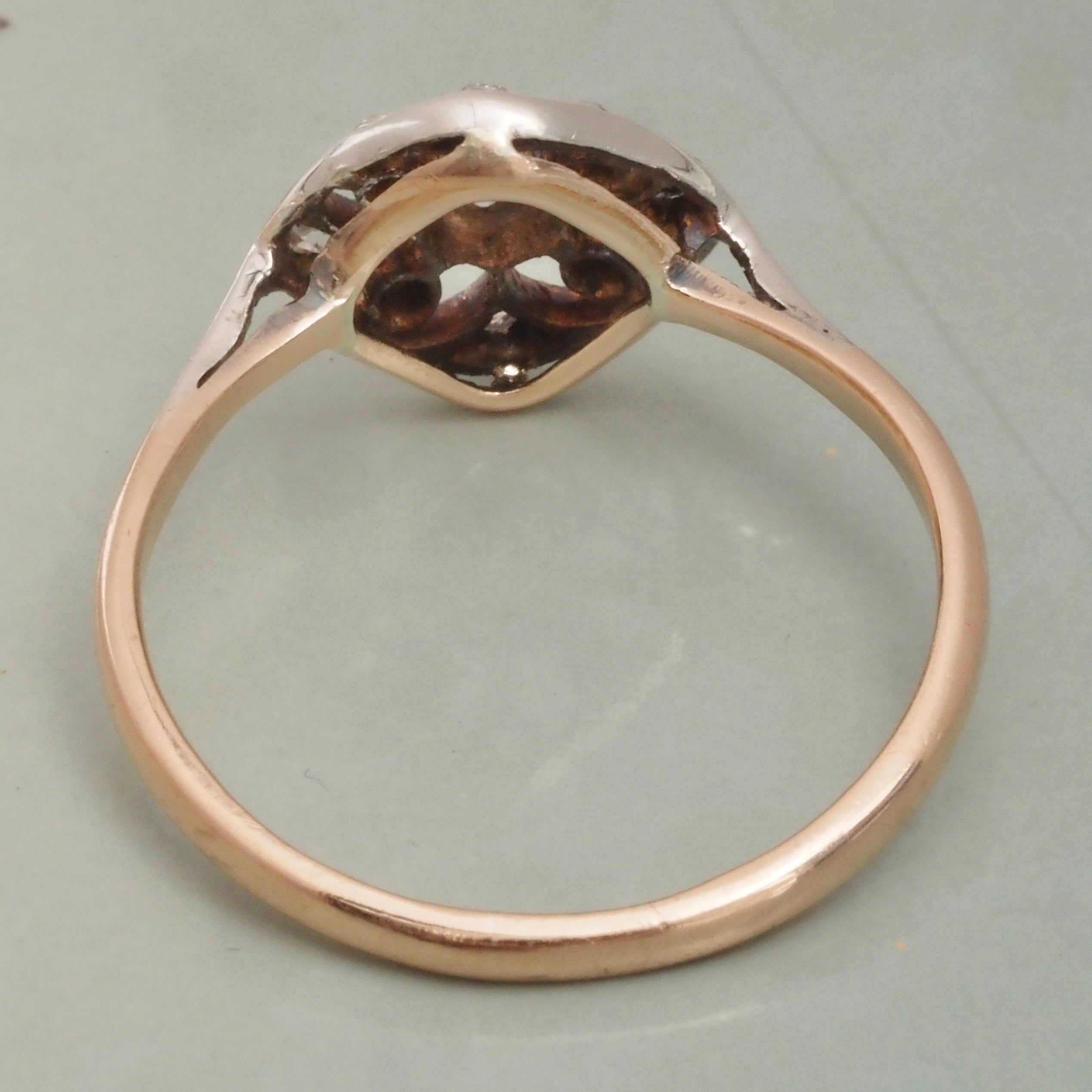 Antique Edwardian 14k Gold Old European Cut Diamond Quatrefoil Ring