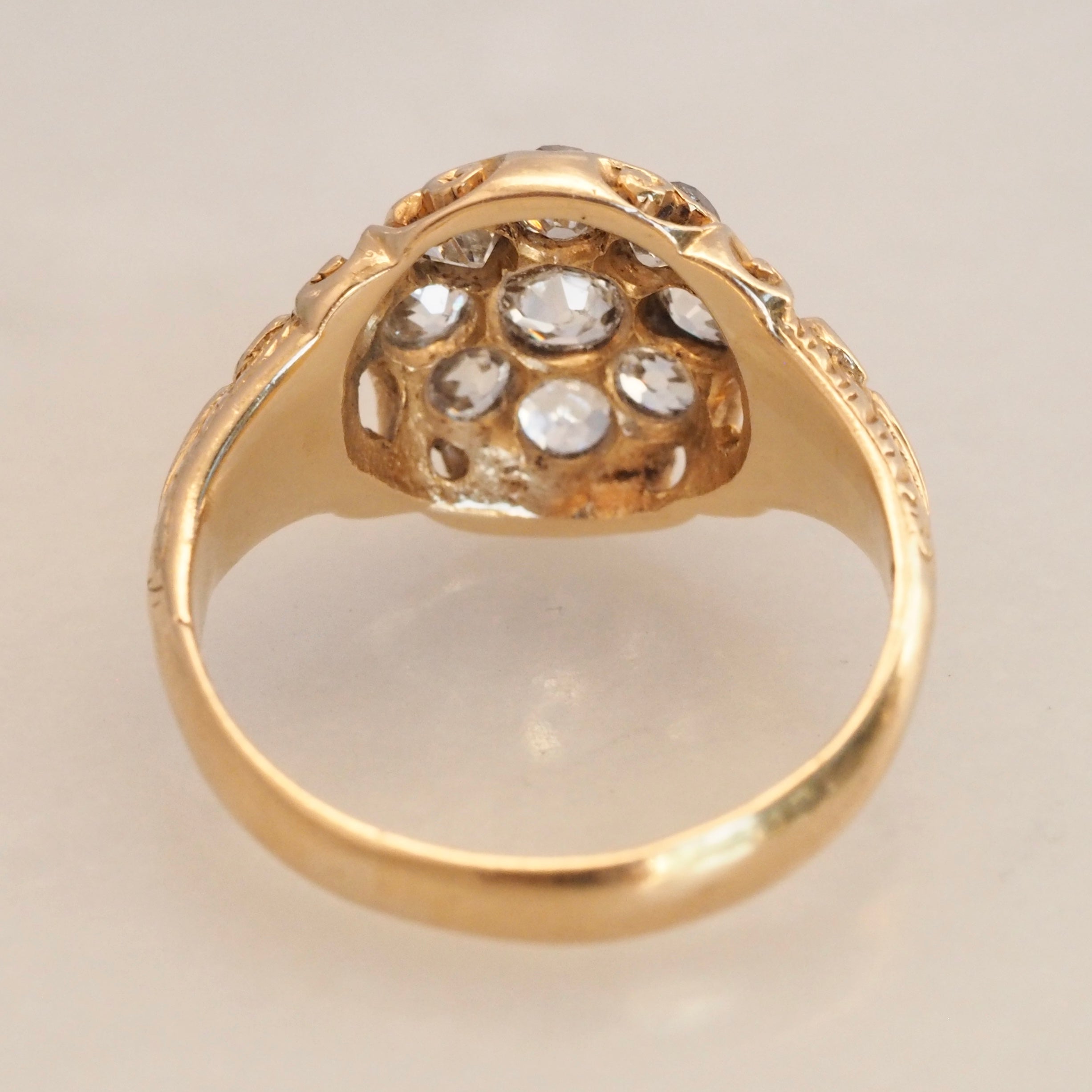 Antique Victorian 18k Gold Old Mine Cut Diamond Cluster Ring