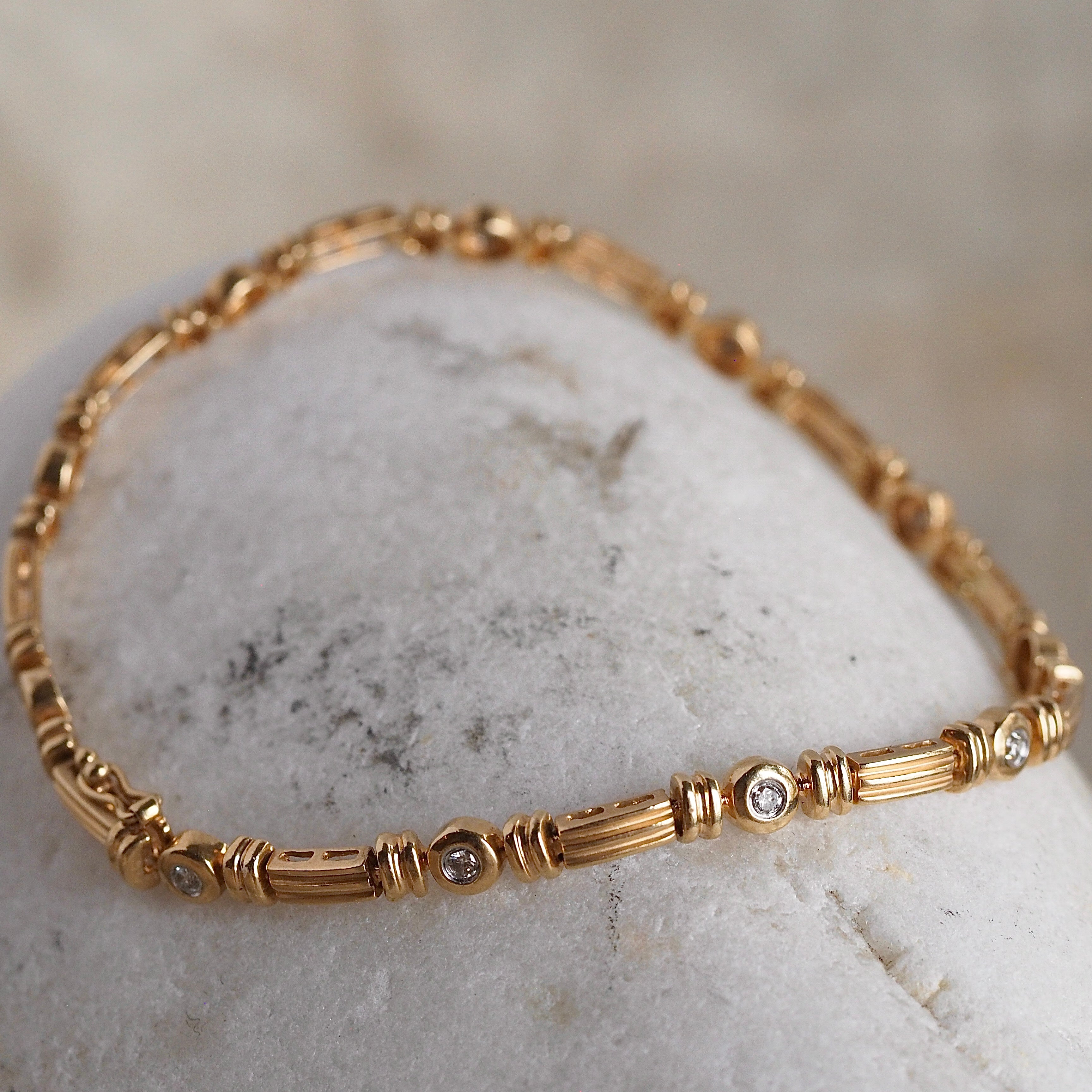 Vintage 14k Gold and Bezel Set Diamond Bracelet