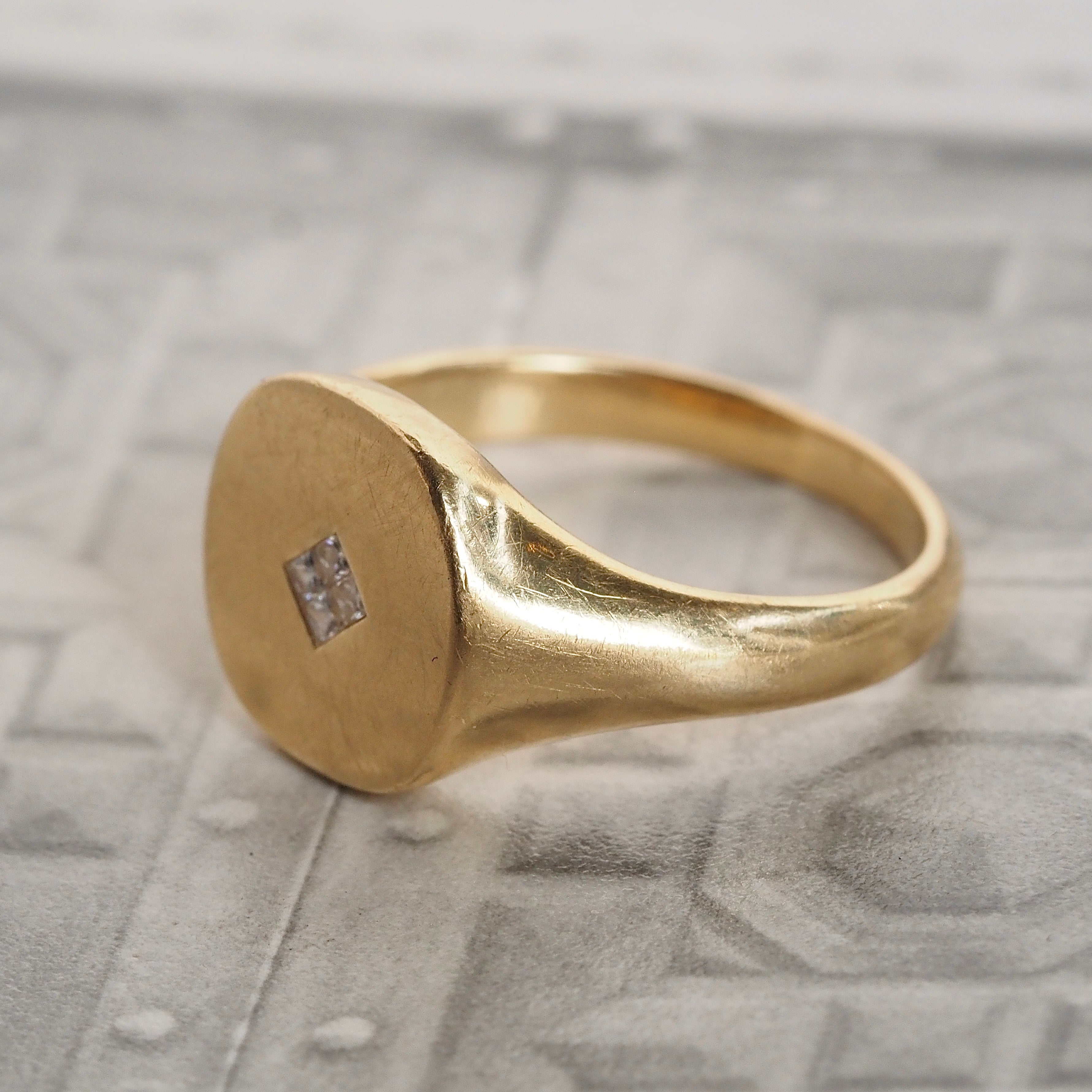 18k Gold Diamond Squared Signet Ring