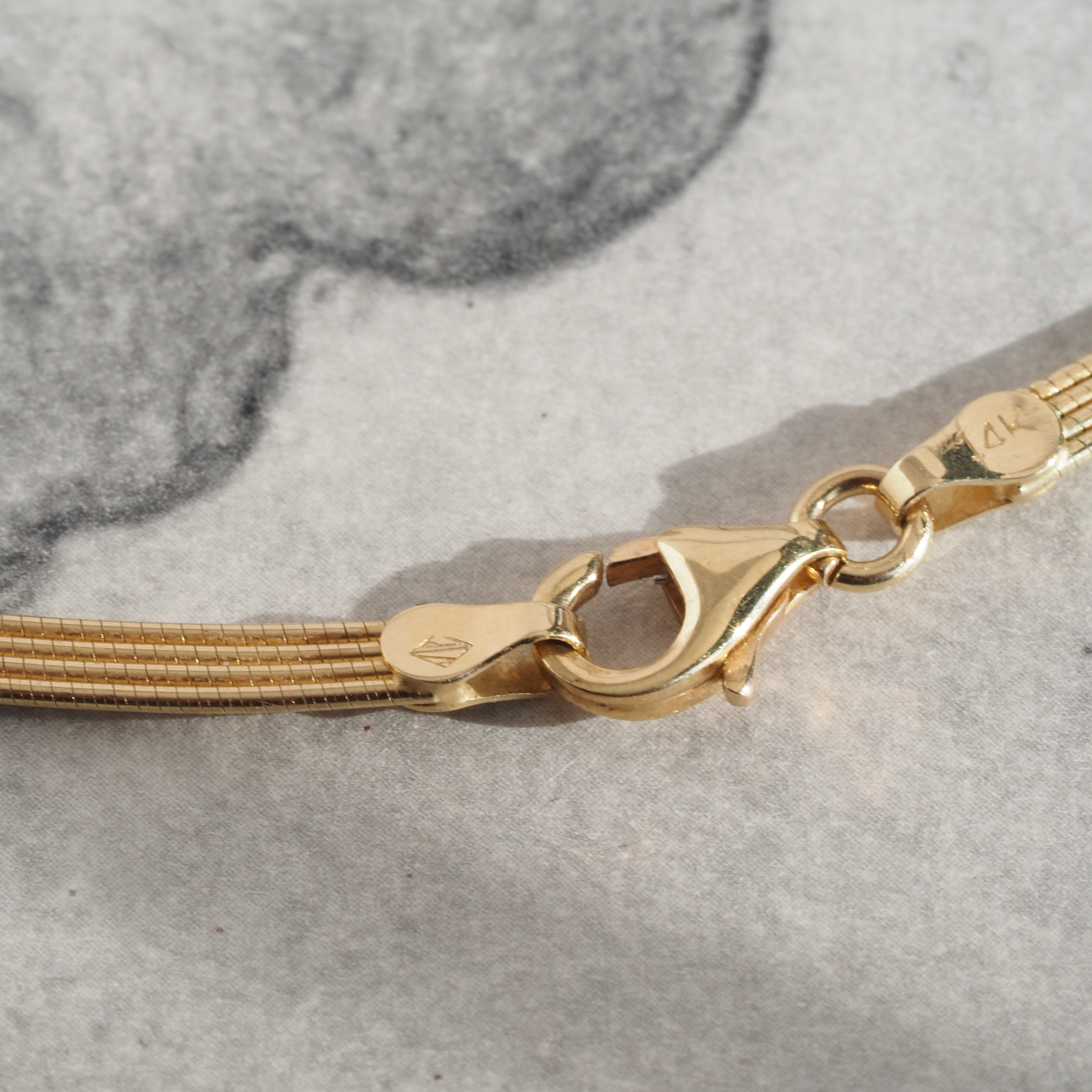 Vintage Italian Quadruple Snake Chain Collar 14k Gold Necklace