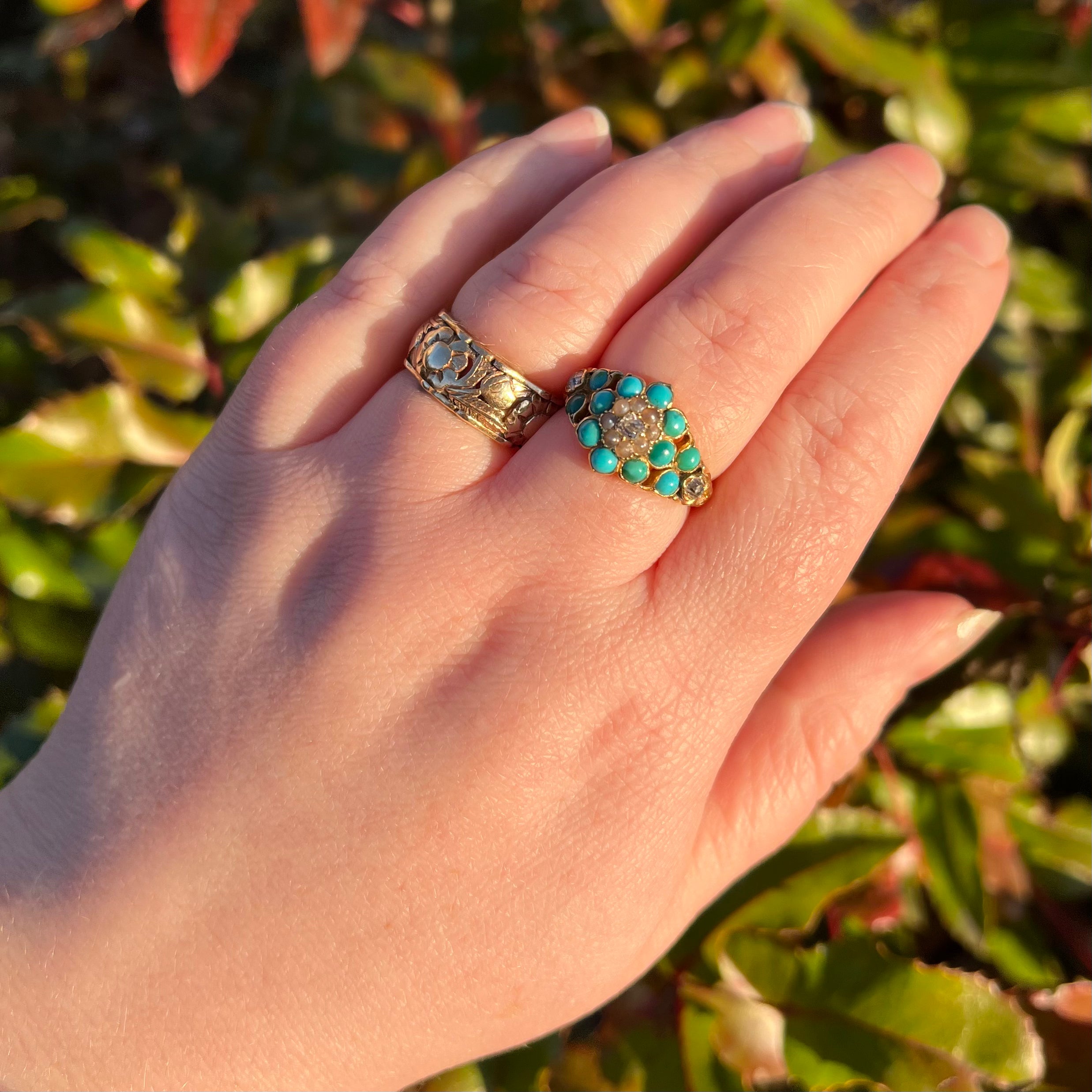 Antique Edwardian 14k Gold Floral Wide Band