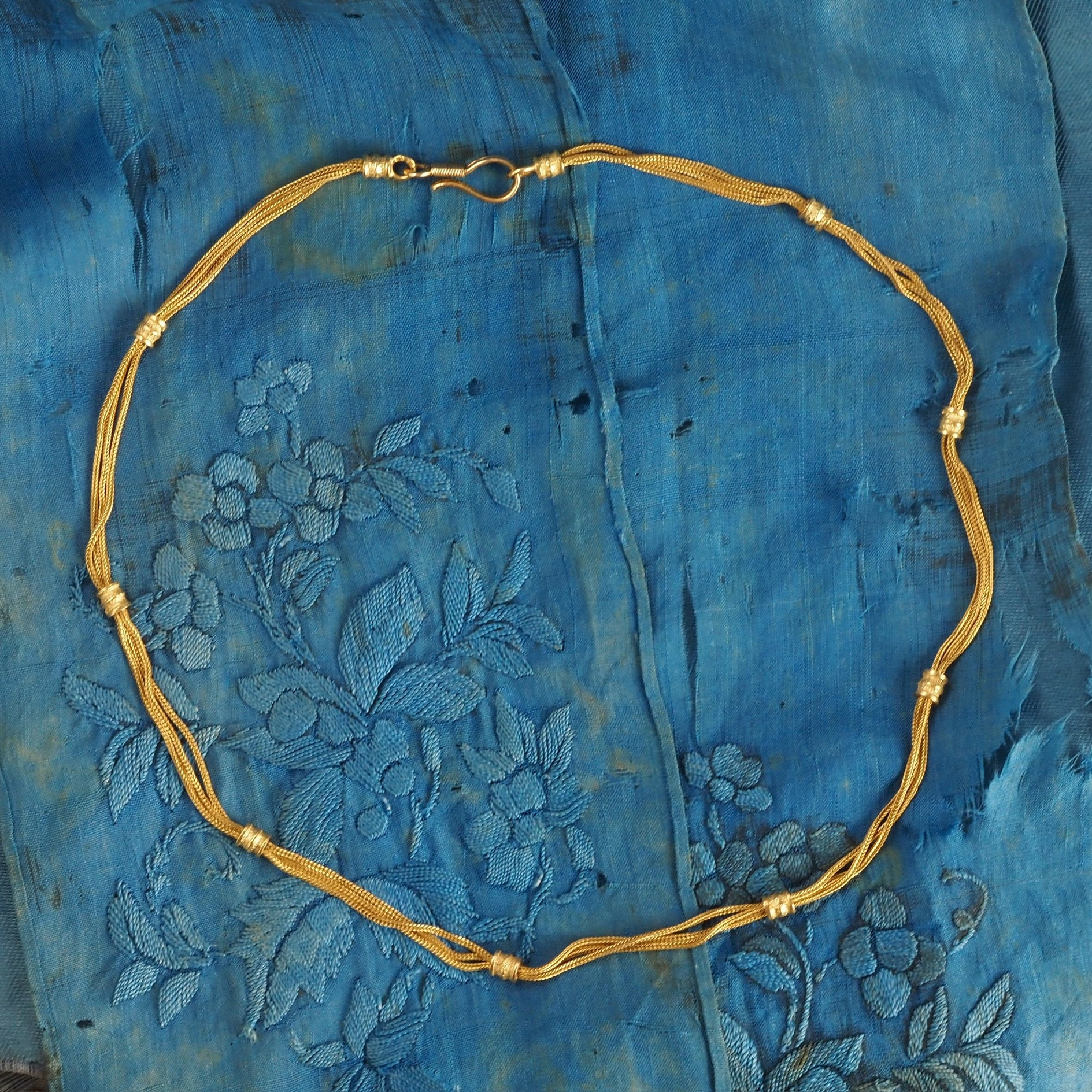 Vintage Portuguese Triple Rope 19k Gold Necklace