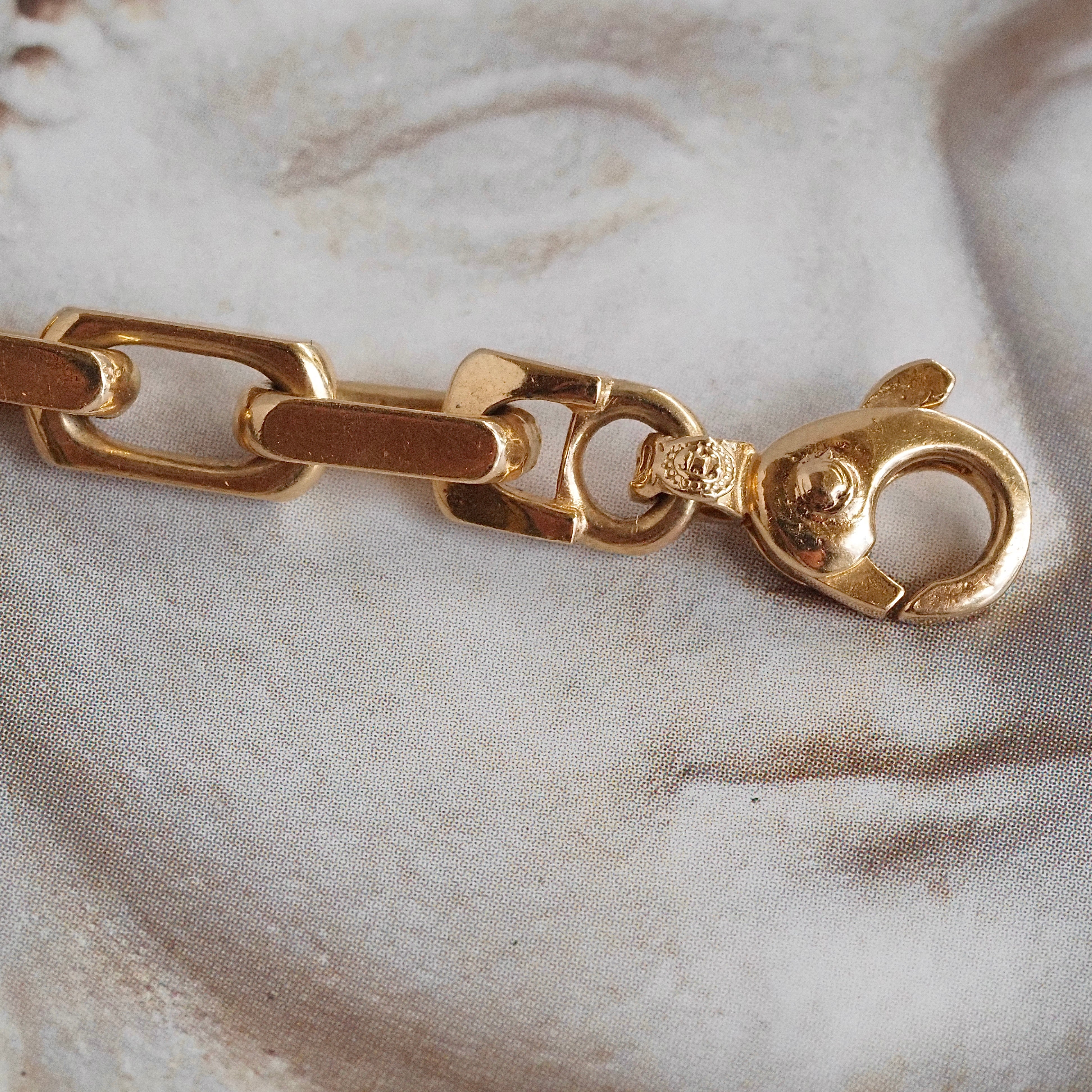 Vintage Solid Link 14k Gold Squared Oval Chain Bracelet