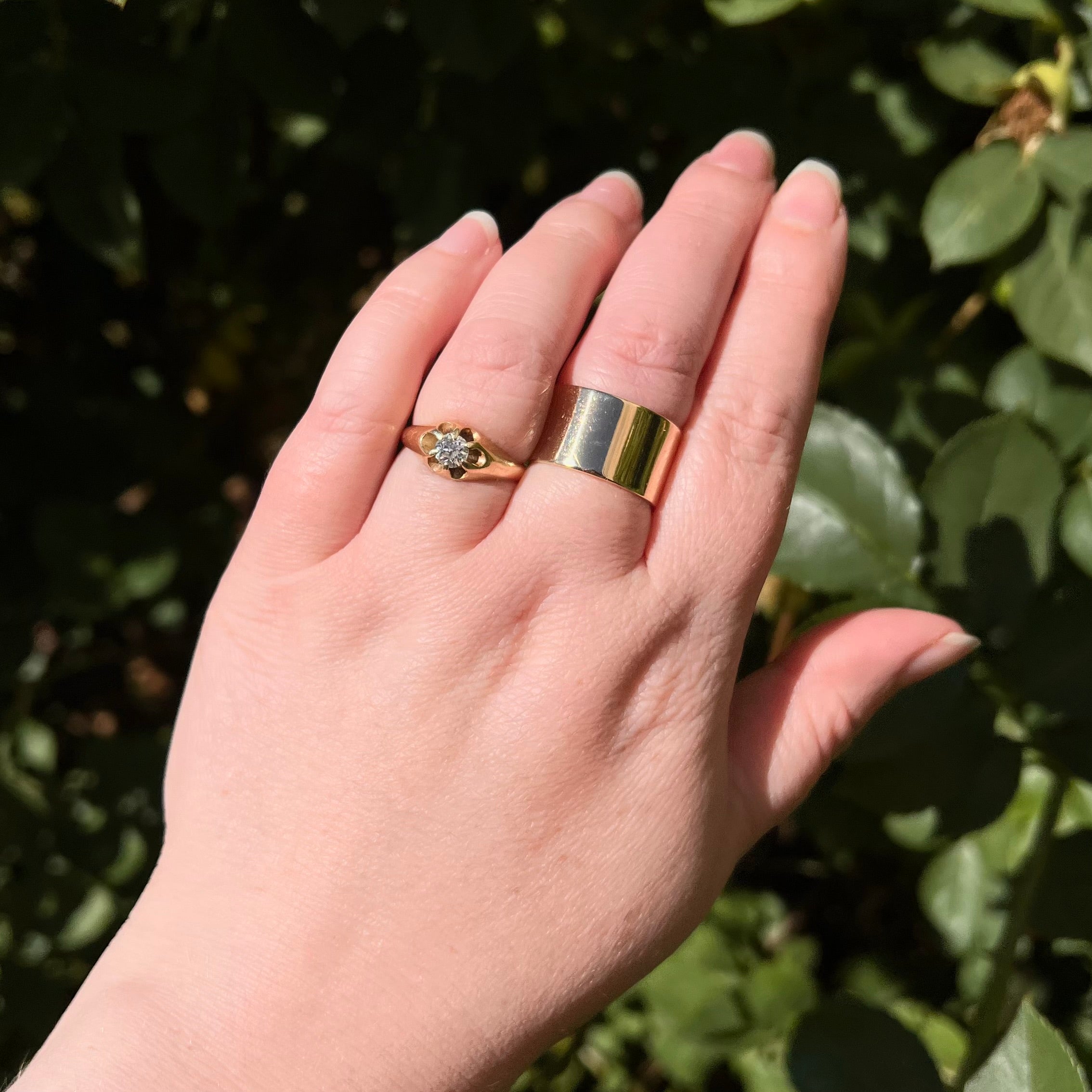 Antique Old Mine Cut Diamond Belcher Set 14k Gold Engagement Ring