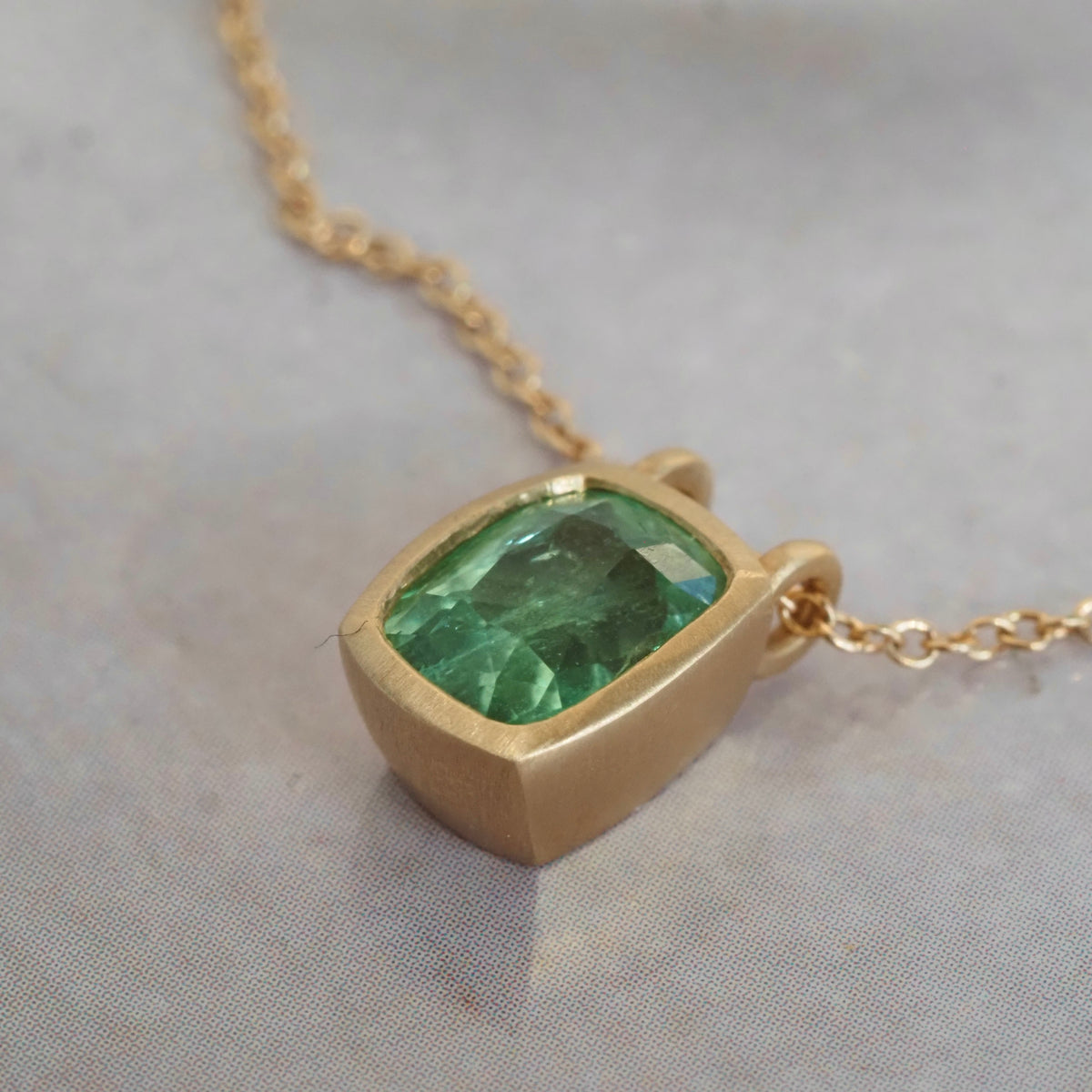 Emerald Brushed 14k Gold Necklace