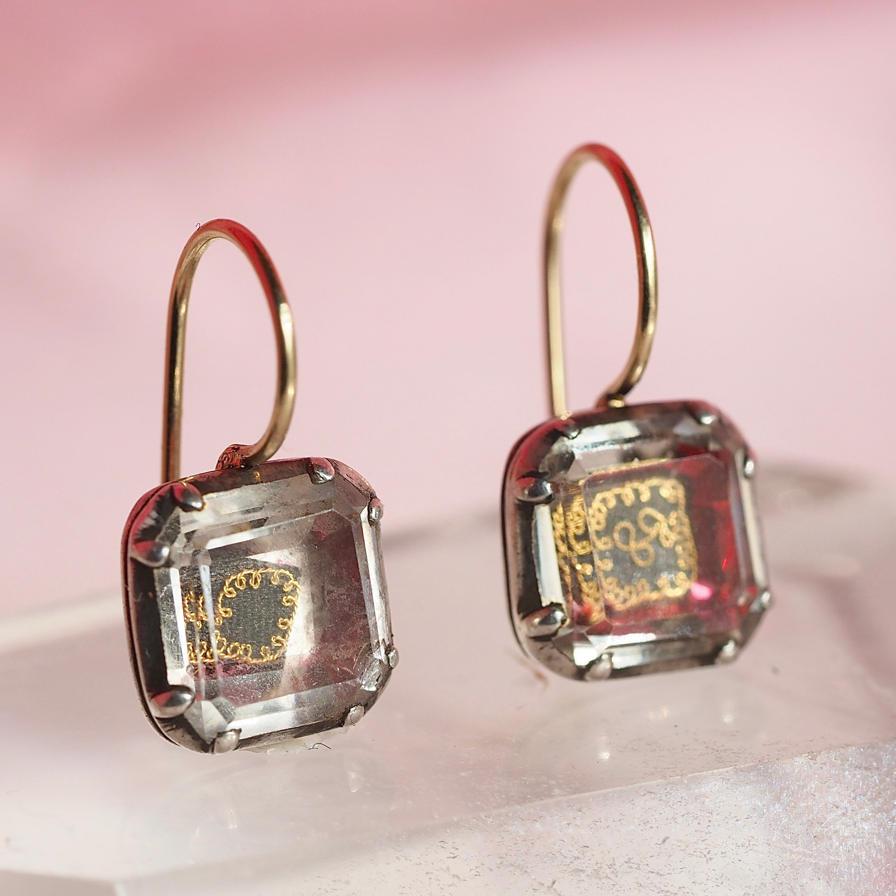 Antique Georgian Stuart Crystal Earrings with 14k Gold Wires