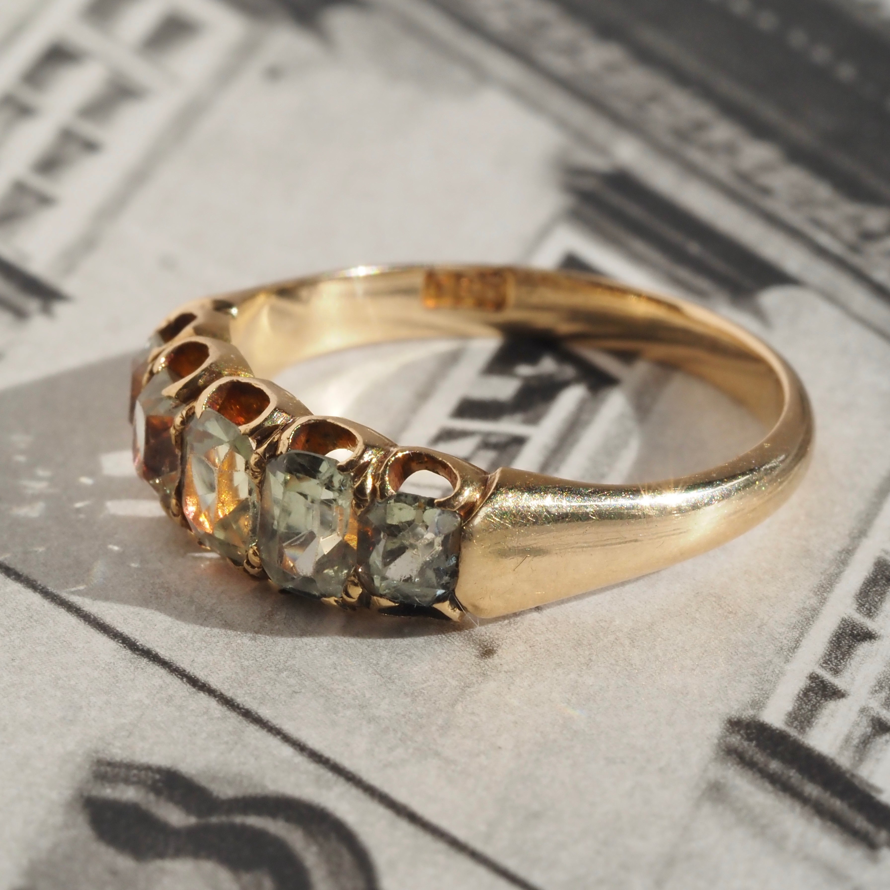 Antique Victorian Five Stone Chrysoberyl 18k Gold Ring