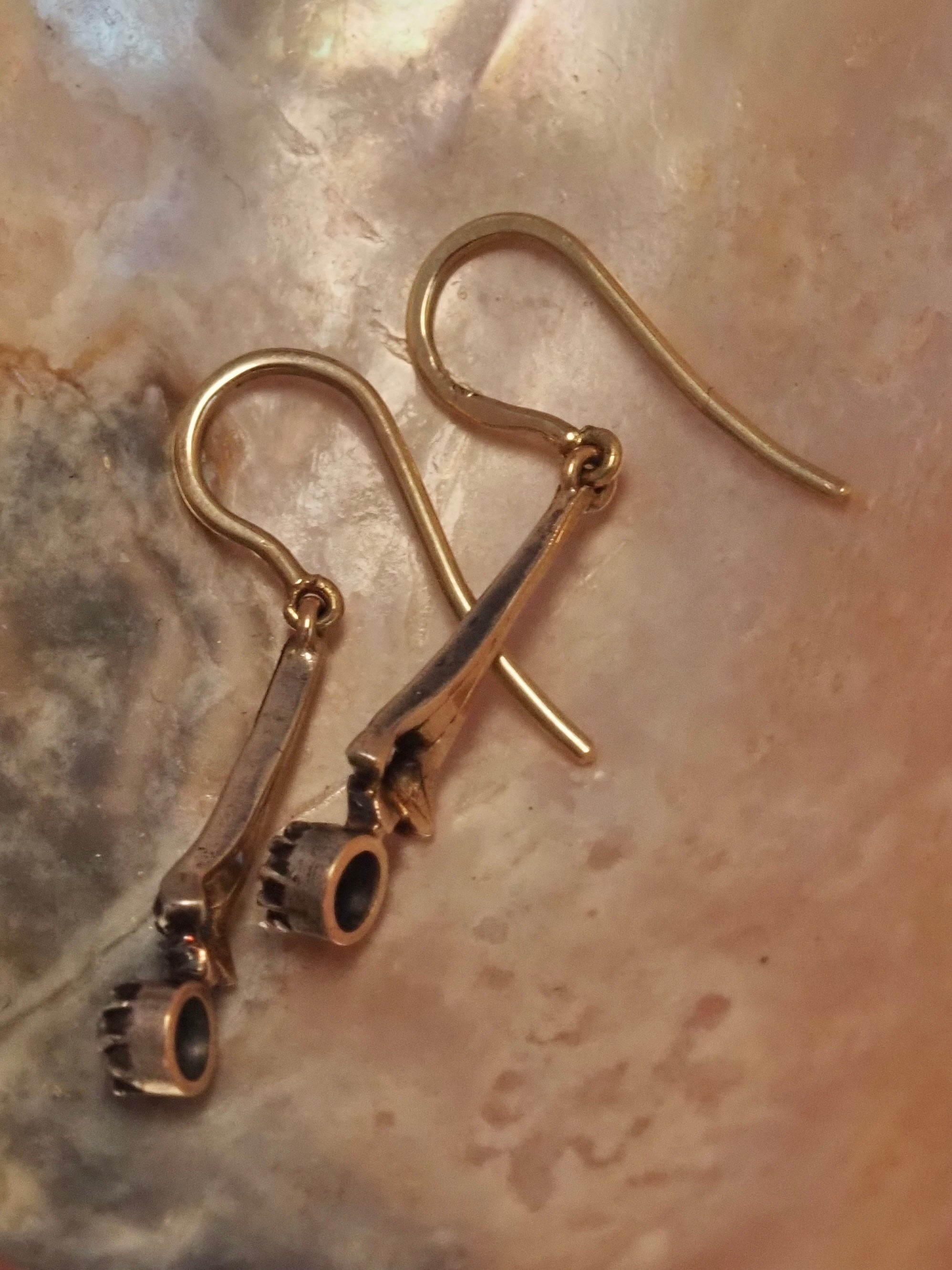 Antique Portuguese Old Mine Cut Diamond Silver & 19k Gold Earrings