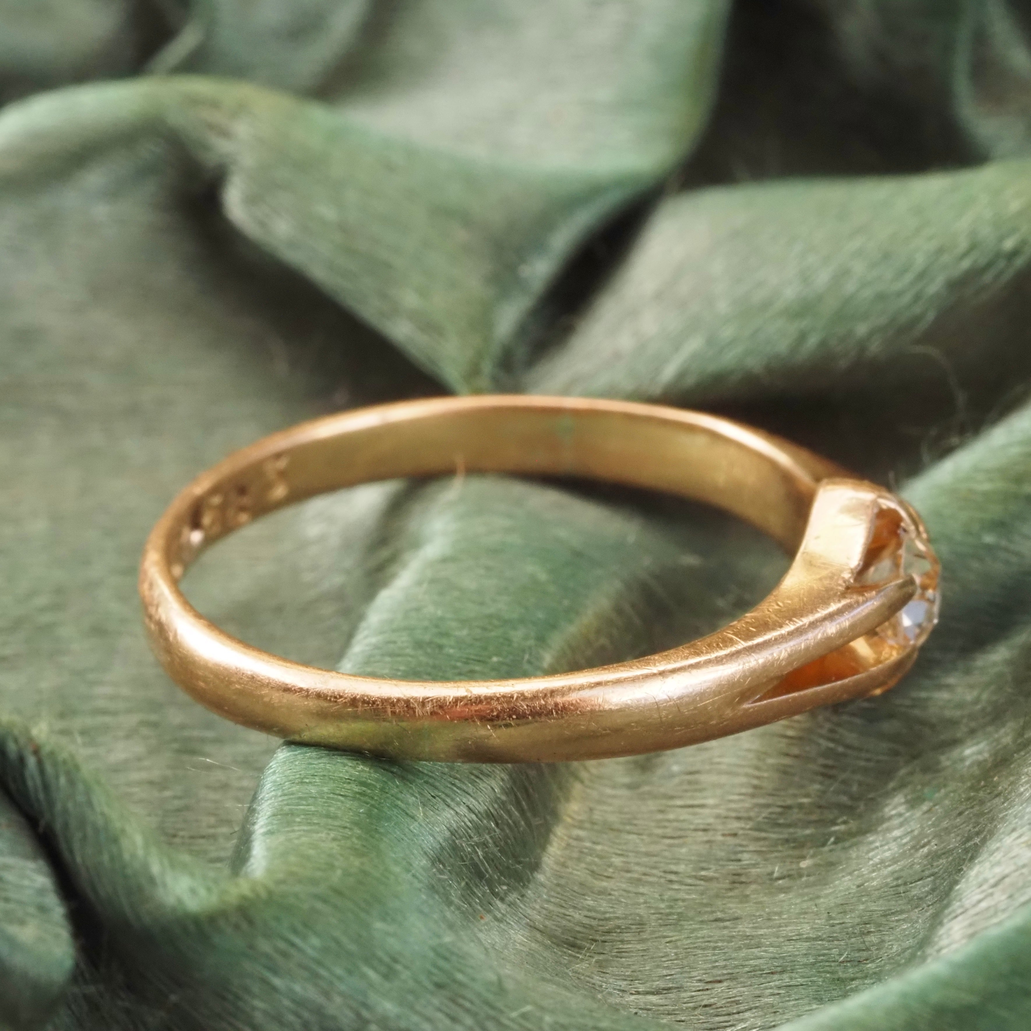 Antique Art Nouveau English Old European Cut Diamond Belcher Set 18k Gold Engagement Ring
