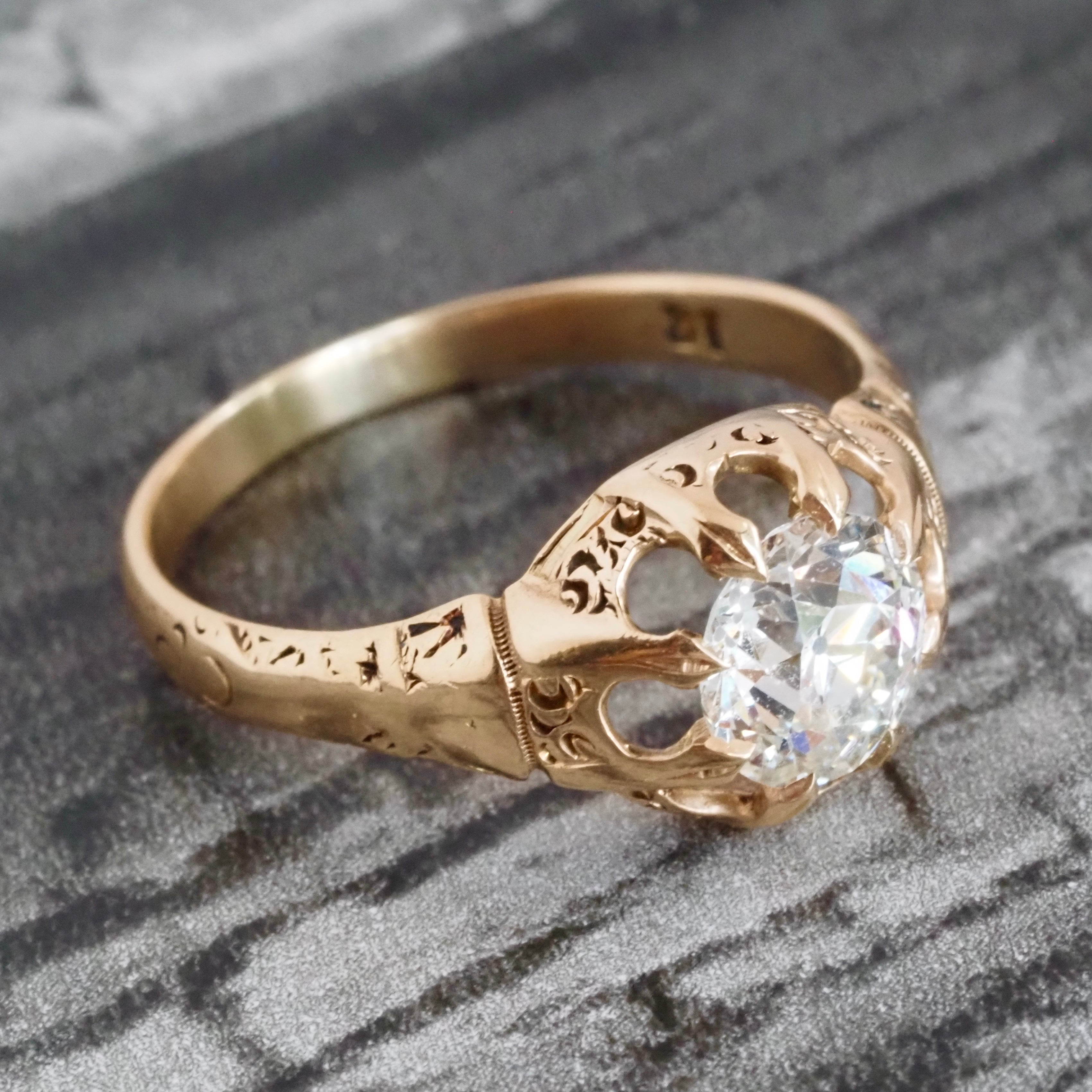 Antique Victorian Old European Cut Diamond Belcher 18k Gold Engagement Ring