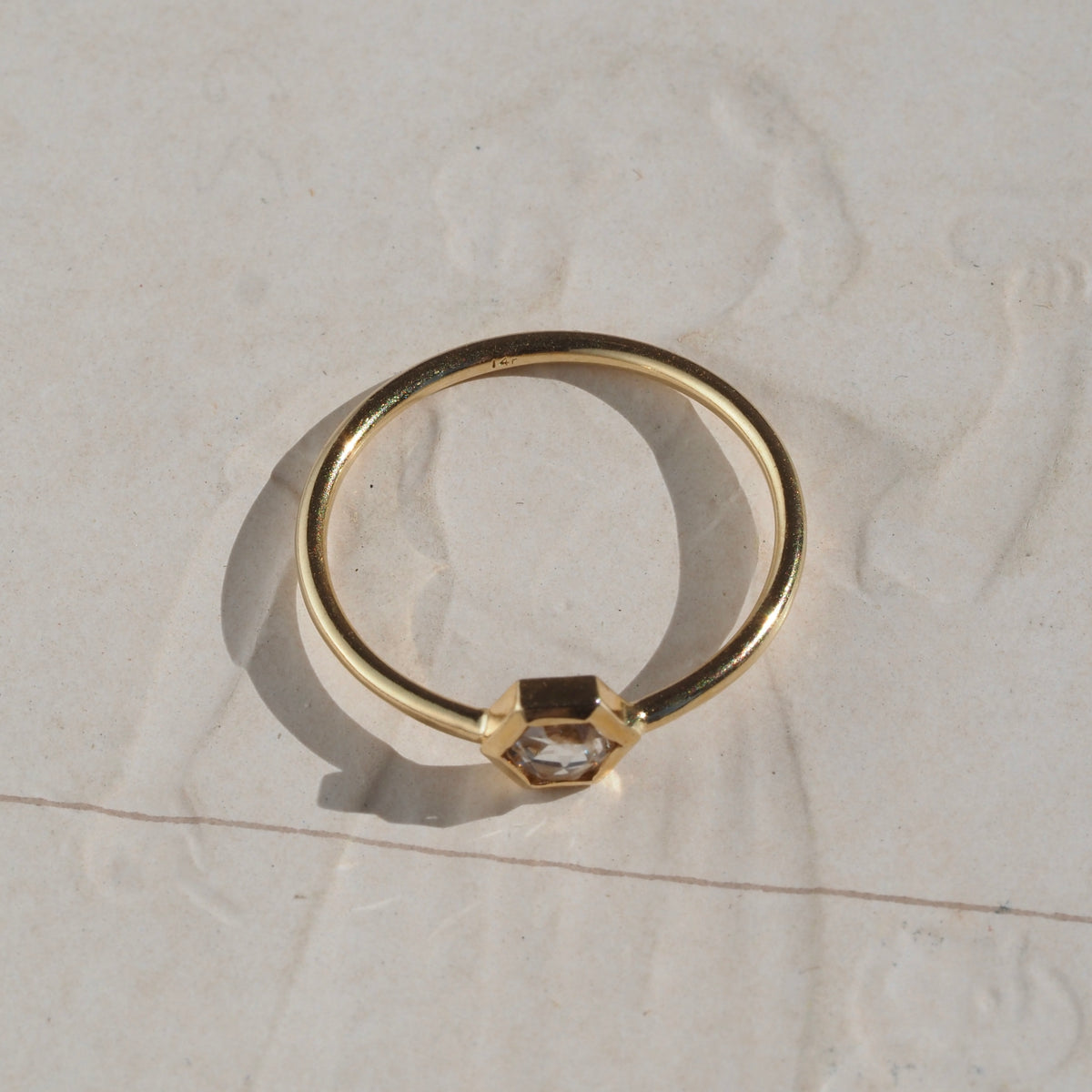 Rose Cut Diamond Hexagon 14k Gold Ring