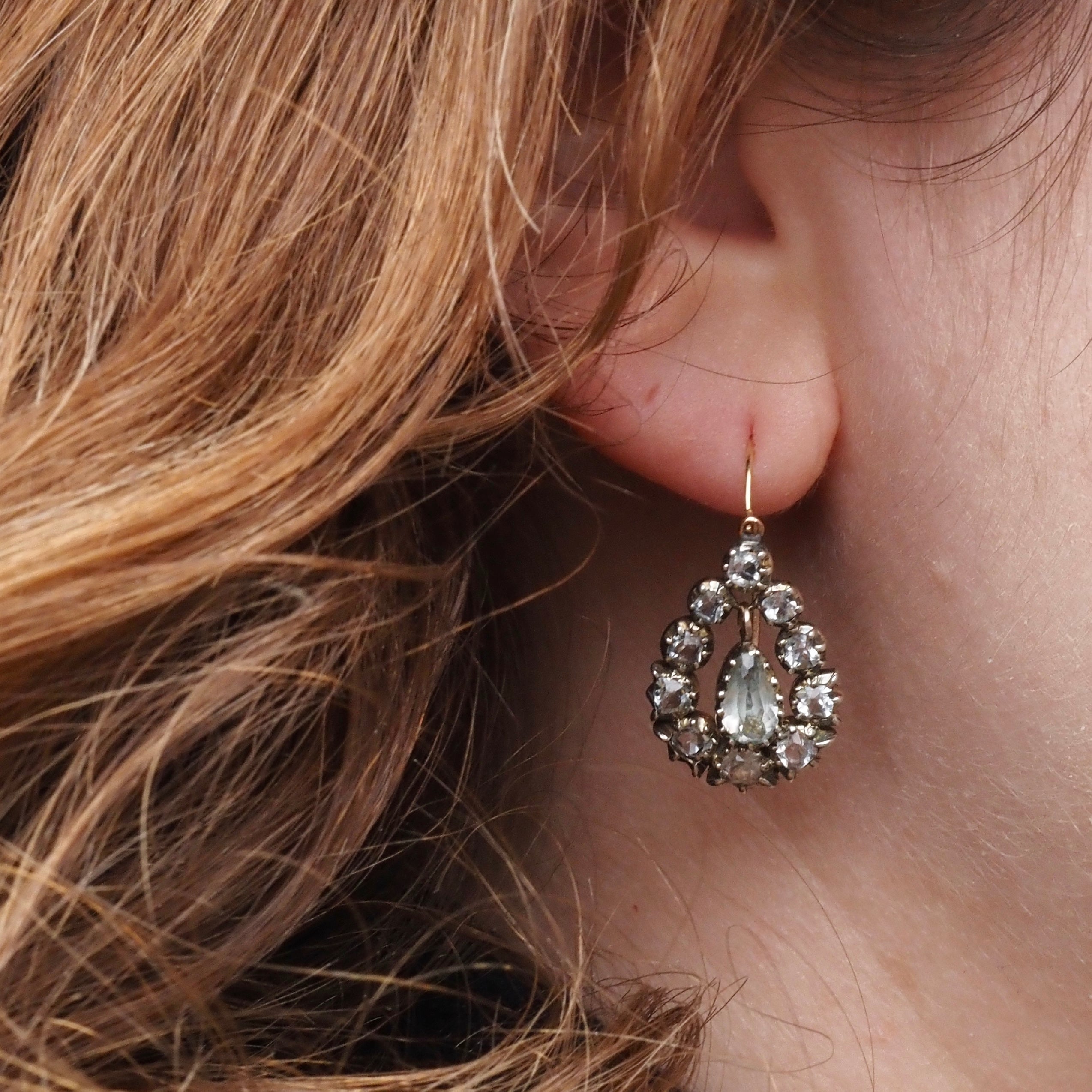Antique Georgian Portuguese Rock Crystal 19k Gold and Sterling Silver Earrings