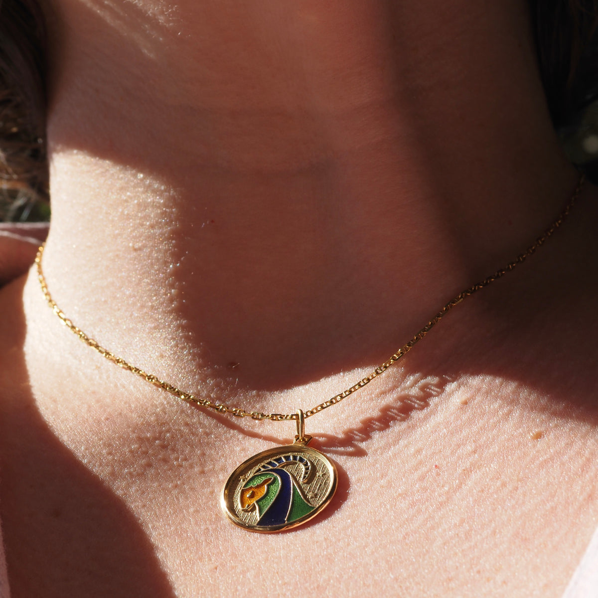 Vintage Greek Aries Enamel 18k Gold Pendant