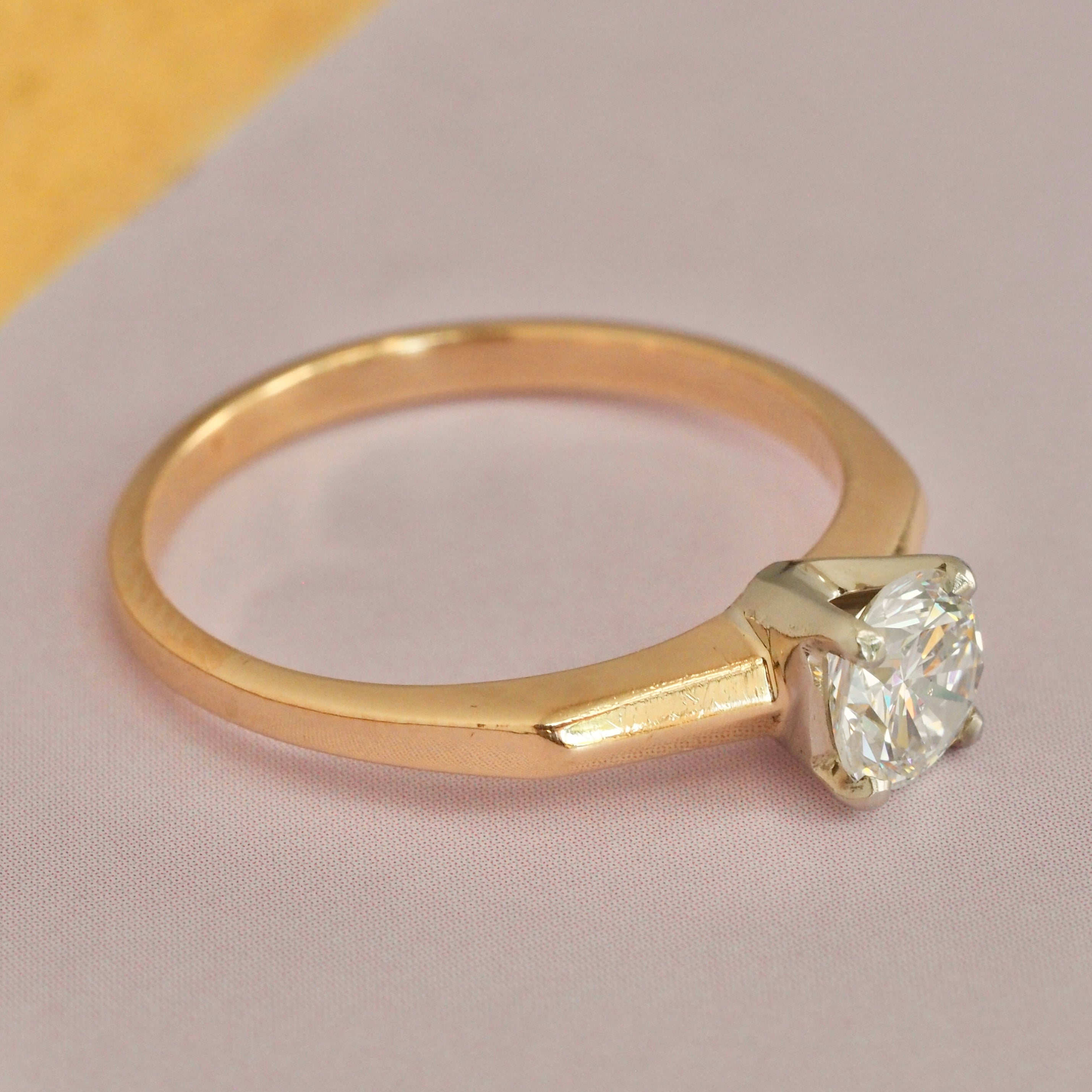 Vintage 14k Gold Transitional Cut Diamond Solitaire