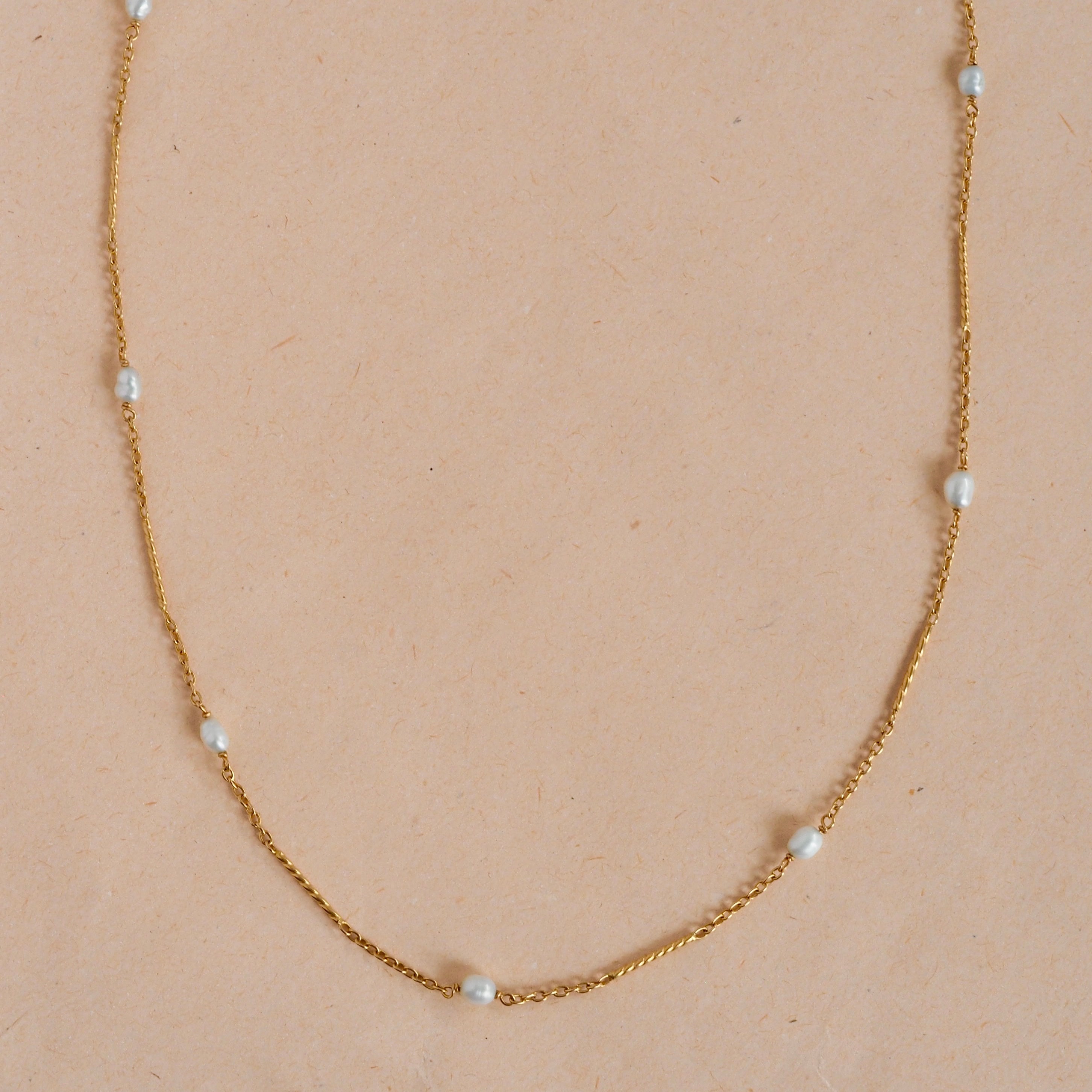 Vintage Portuguese 19k Gold and Freshwater Pearl Station Link Chain Necklace
