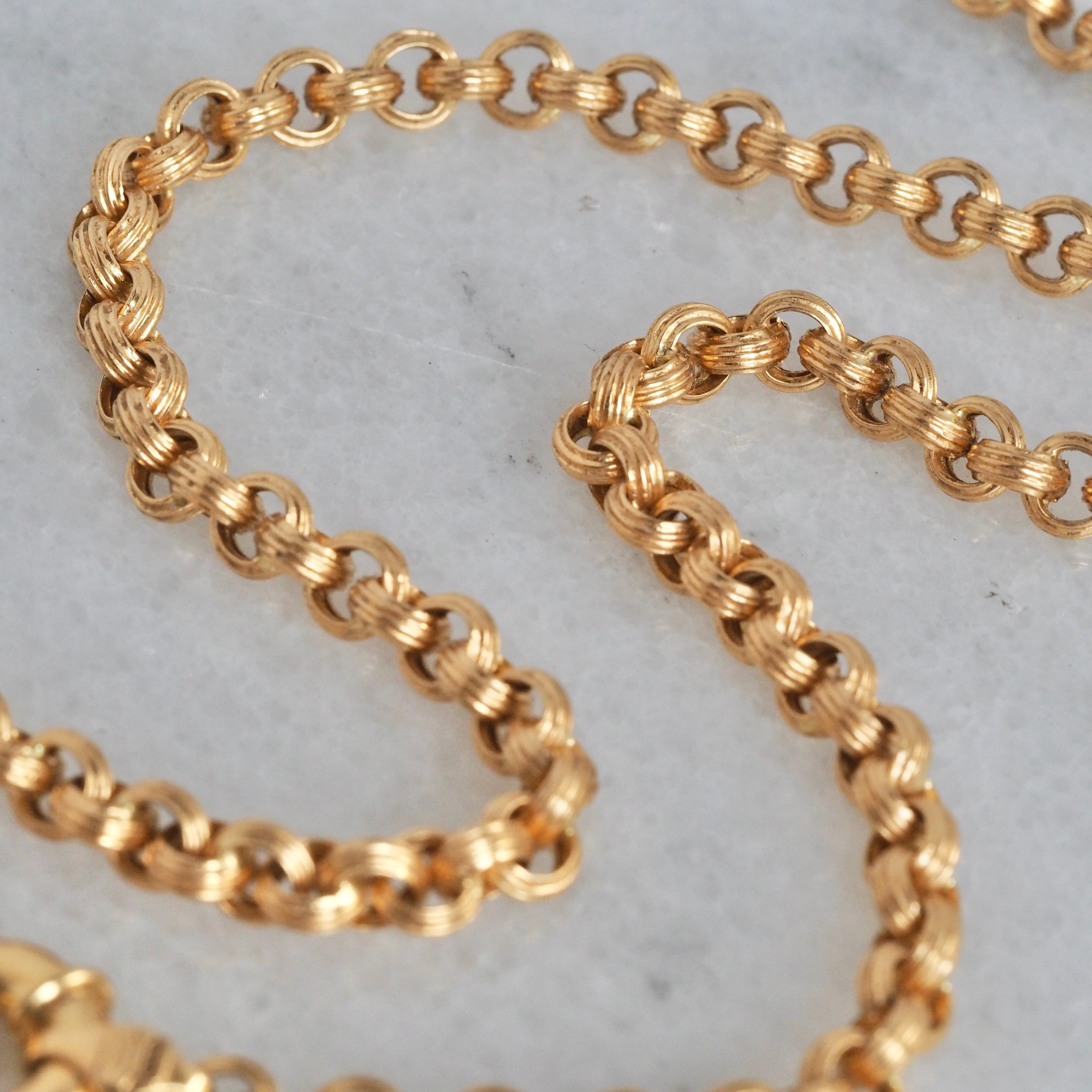 Vintage Portuguese 19k Gold 19" Ridged Rolo Link Chain Necklace