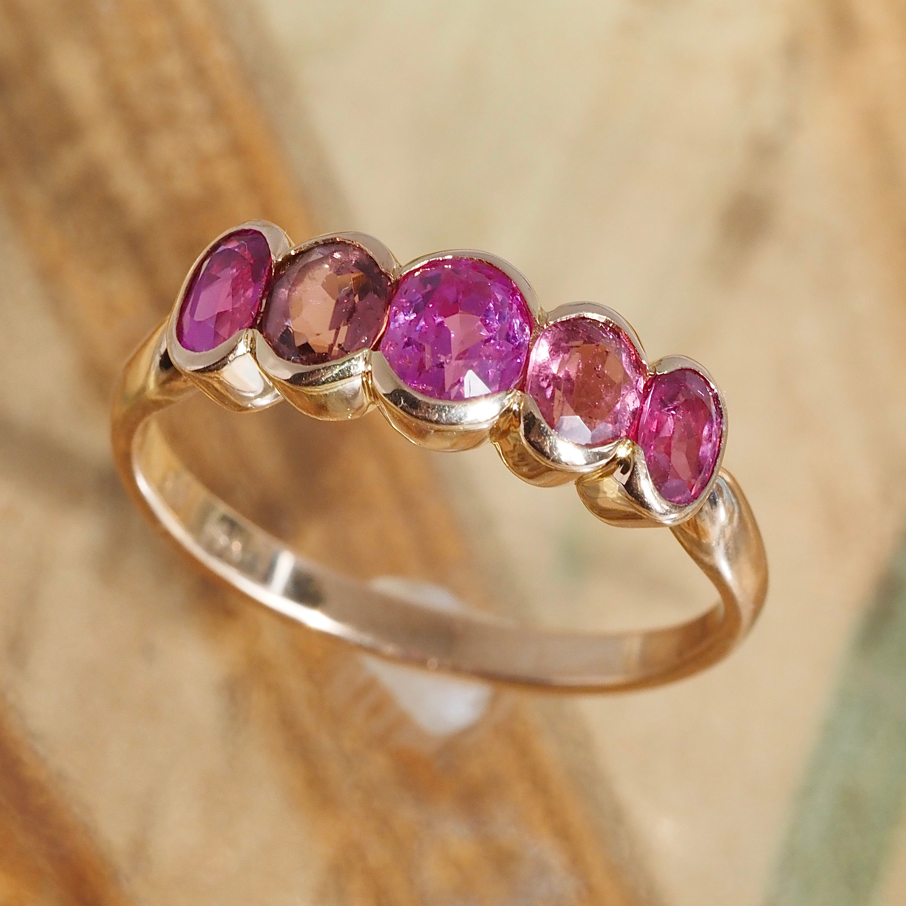 Vintage Natural Pink Sapphire & Tourmaline 18k Gold Ring