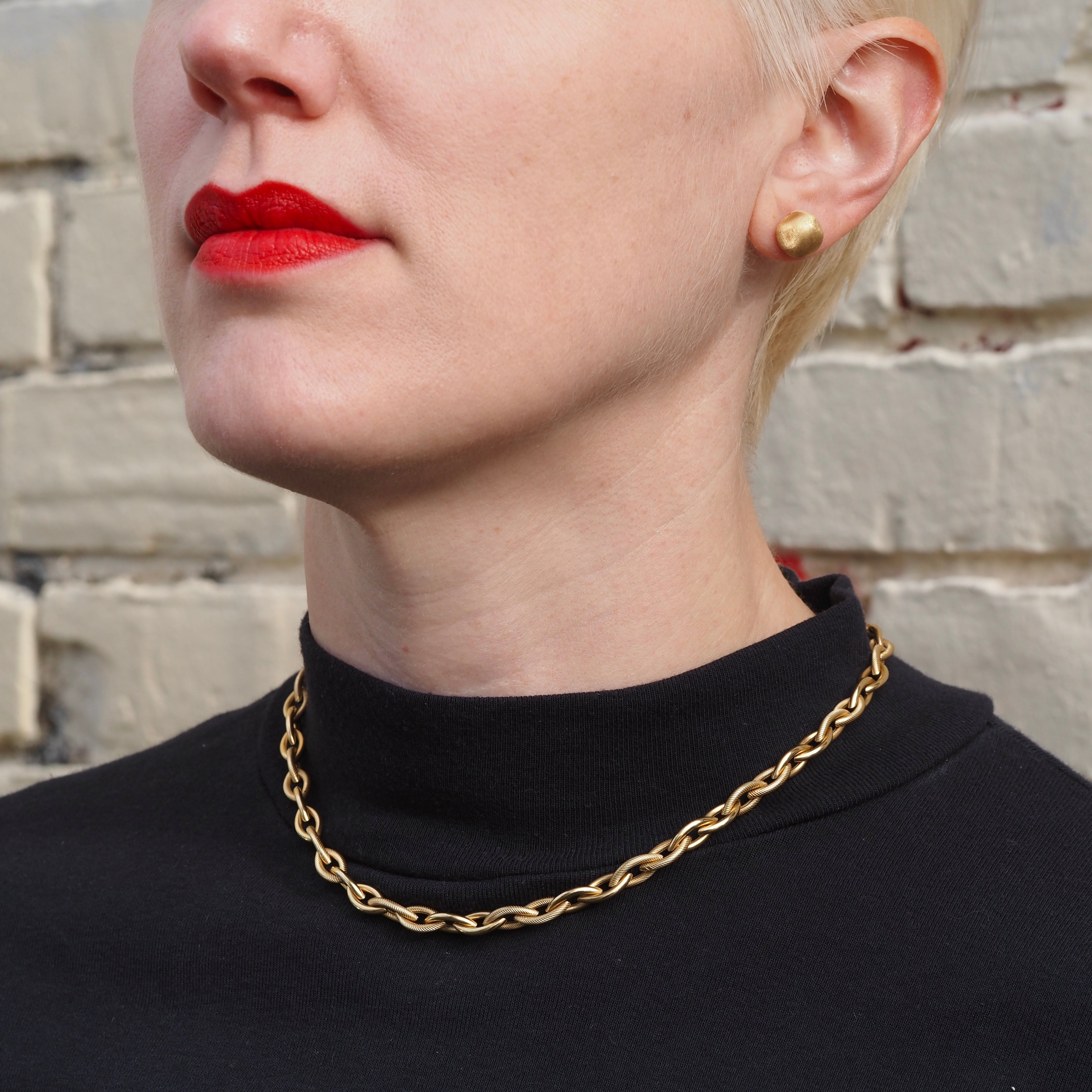 Vintage Italian Textured Link 14k Gold Chain Necklace