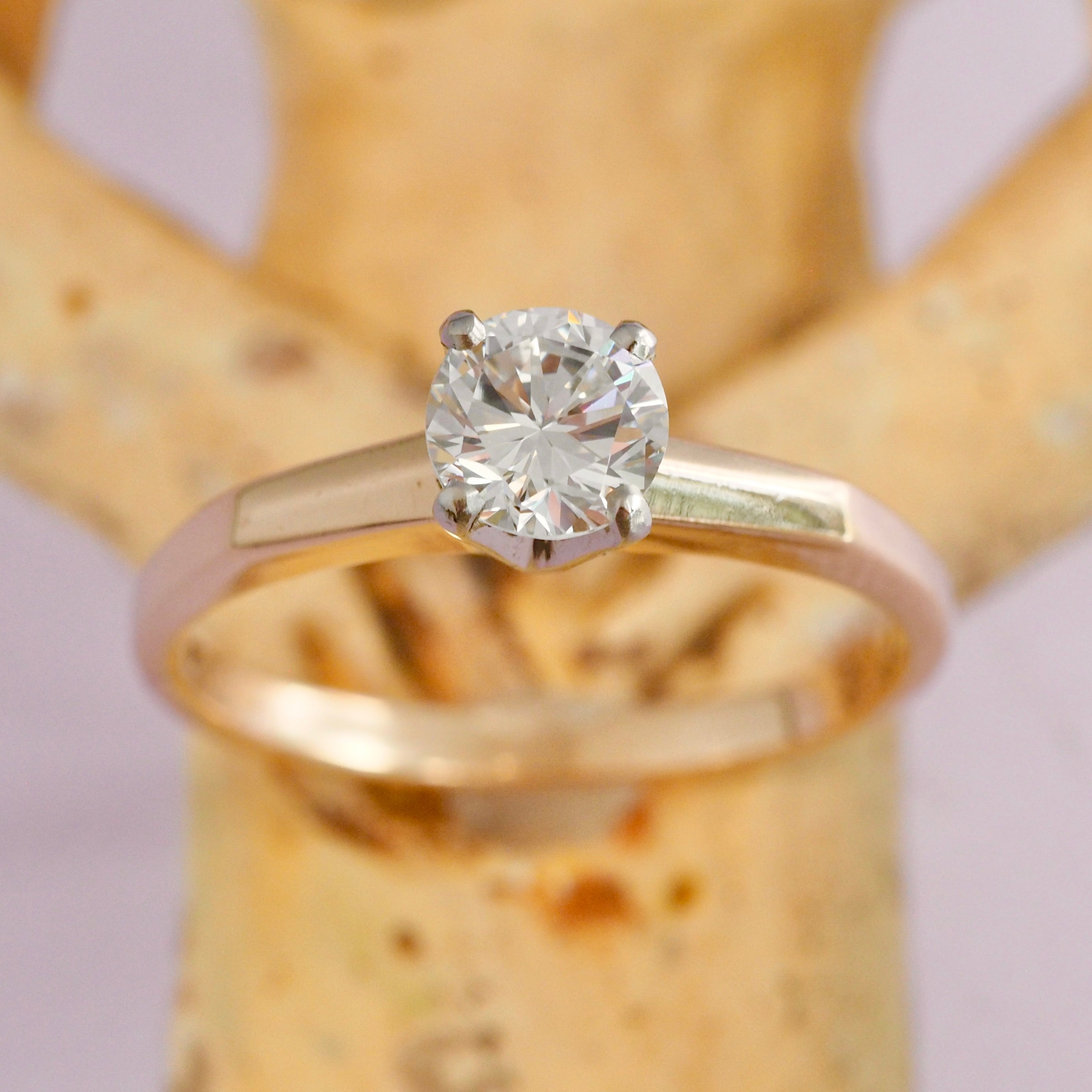 Vintage 14k Gold Transitional Cut Diamond Solitaire