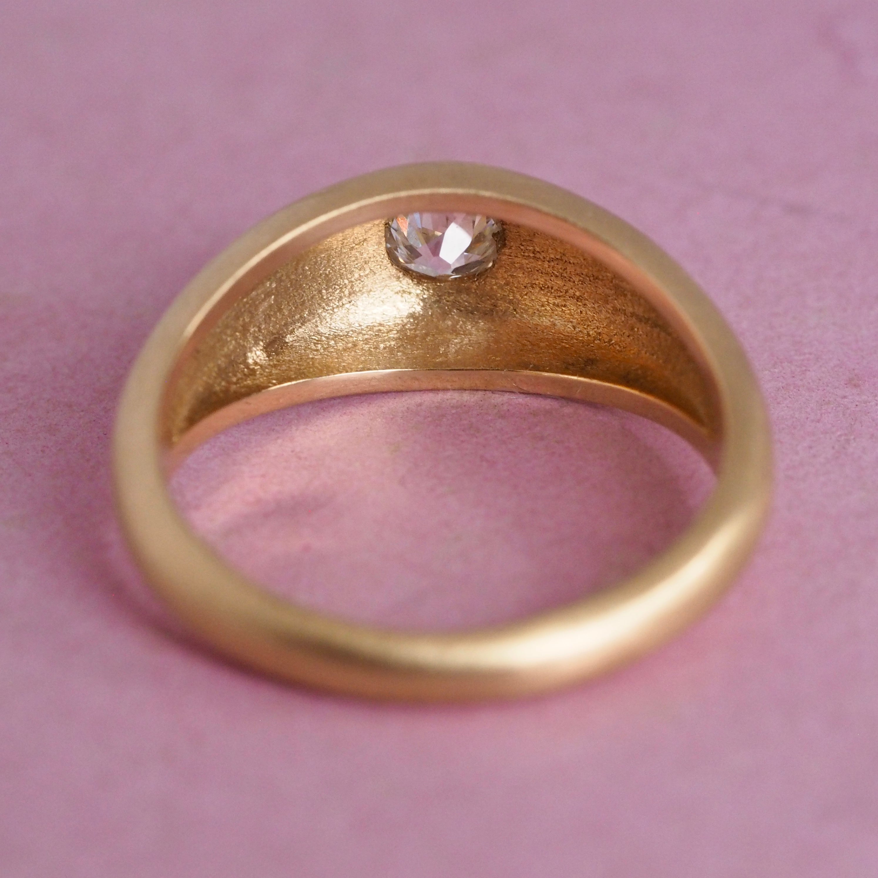 Brushed 18k Gold Old Mine Cut Diamond Flush Set Dome Ring