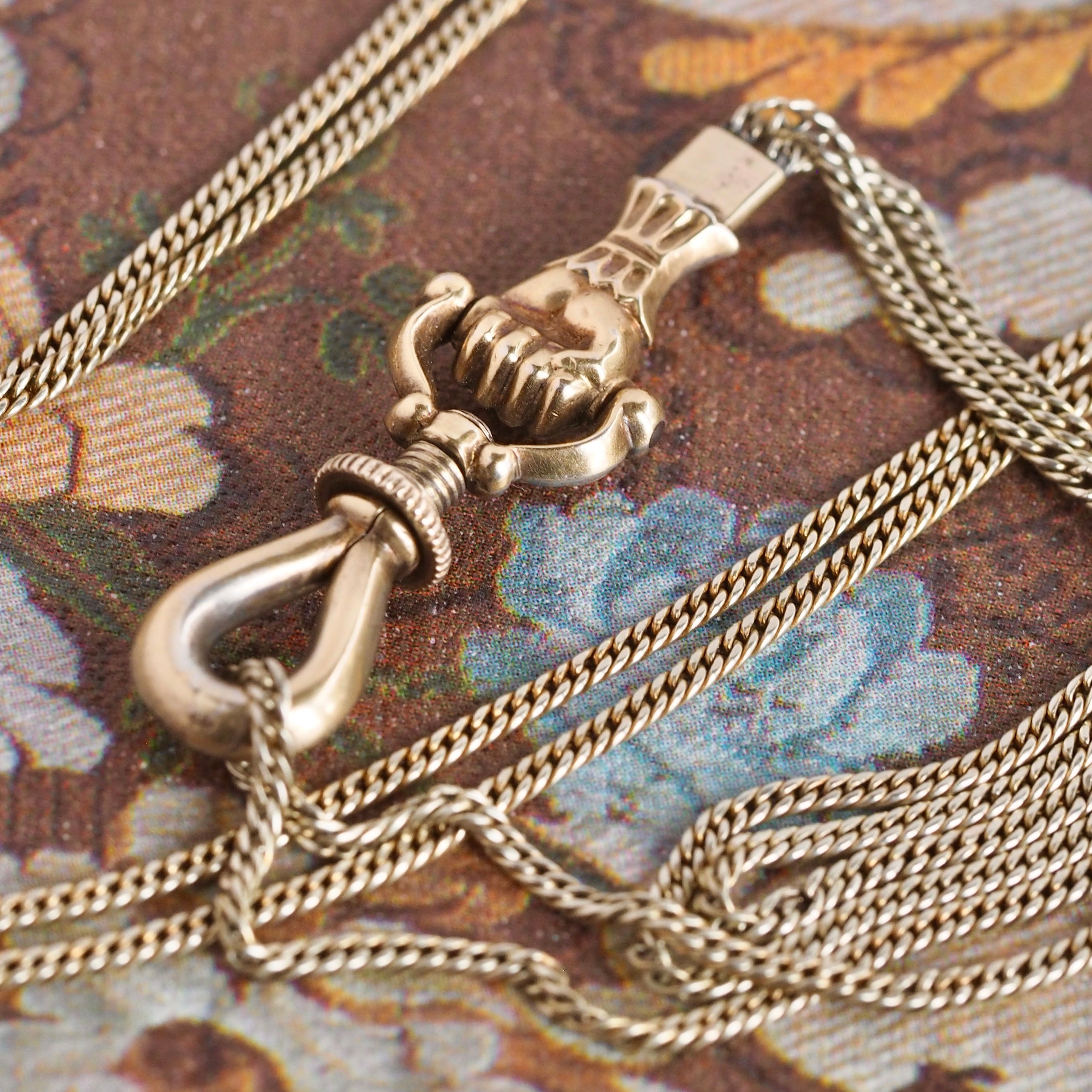 Antique Georgian 14k Gold Hand Holding Threaded Swivel Clasp Chain