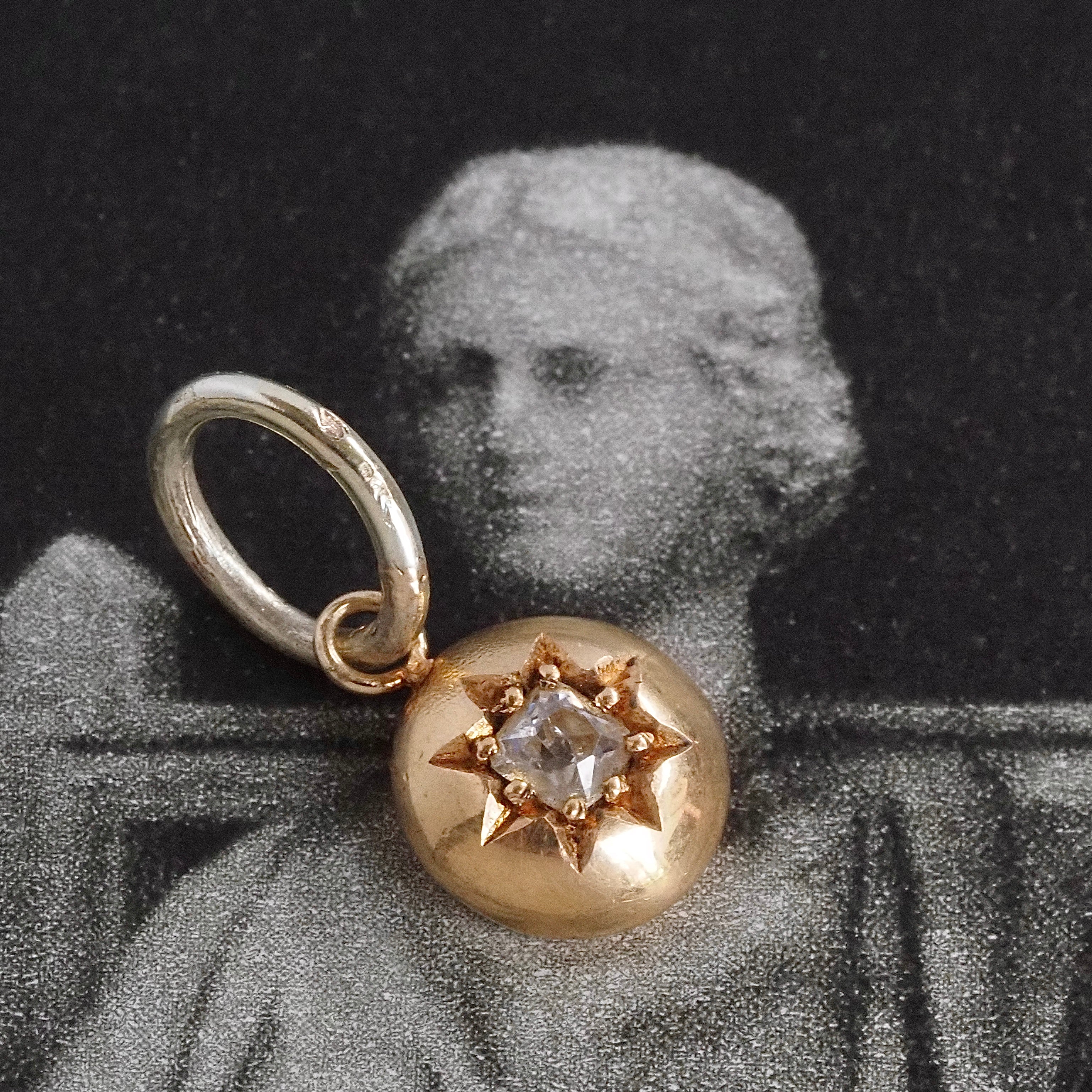 Antique Peruzzi Cut Diamond Starburst 18k & 14k Gold Pendant