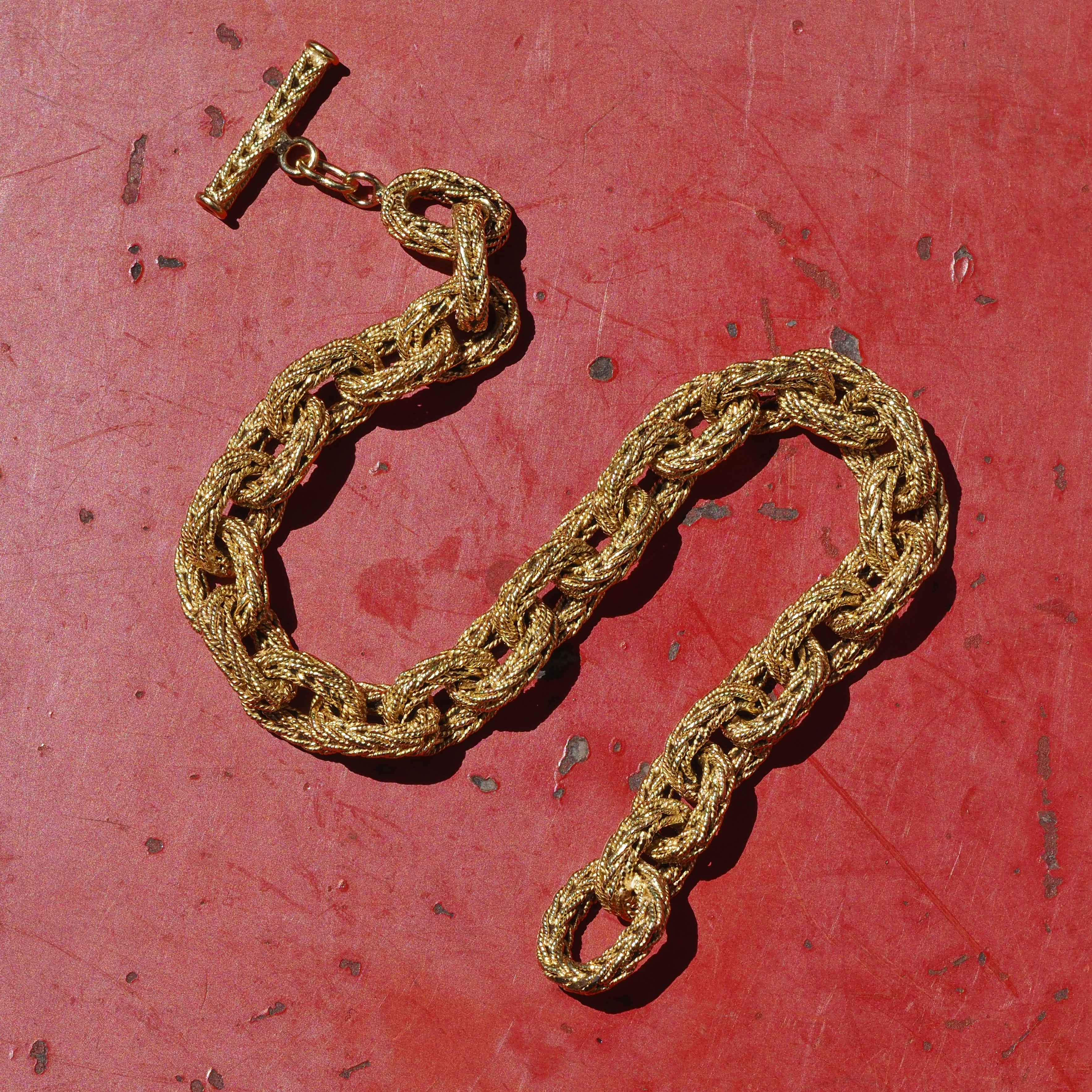 Vintage 18K Gold Woven Link Toggle Clasp Bracelet