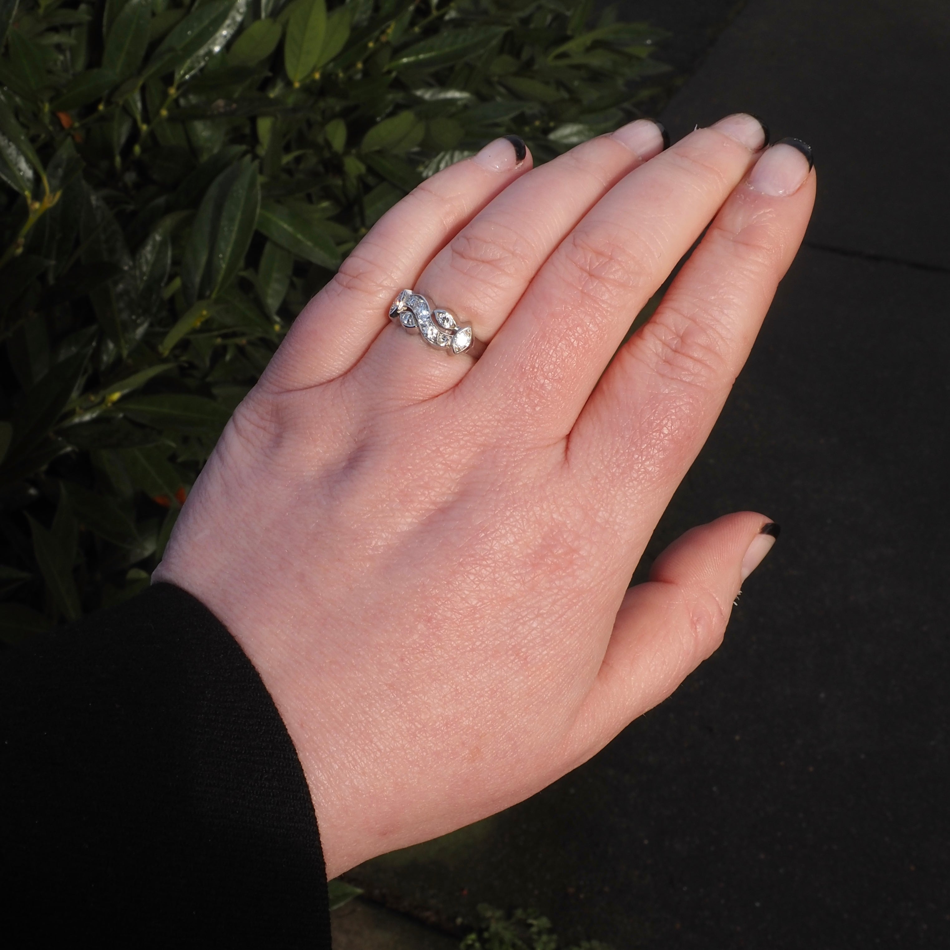 Mid-Century Mosaic Diamond 14k White Gold Ring