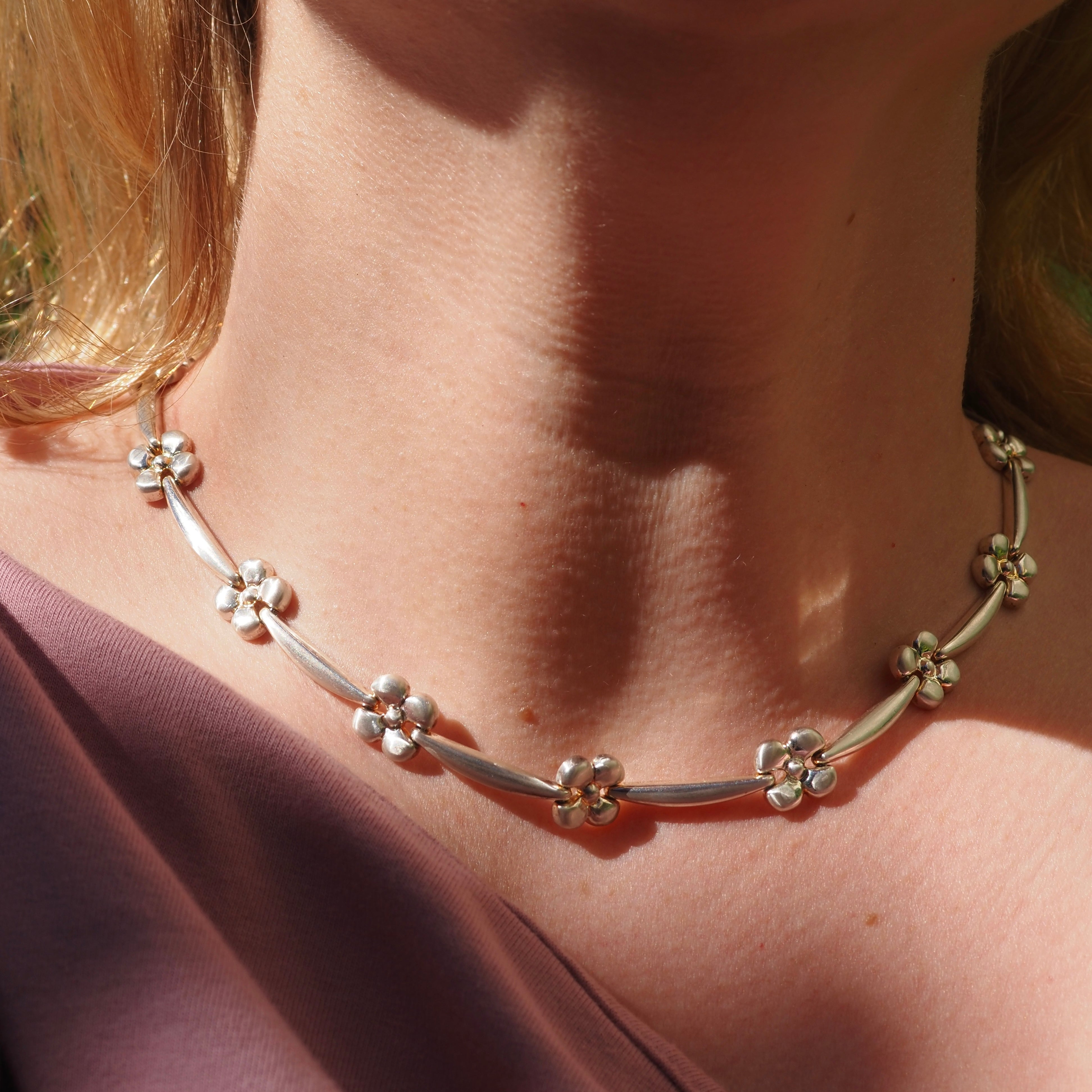 Vintage Italian Sterling Silver Flower Necklace