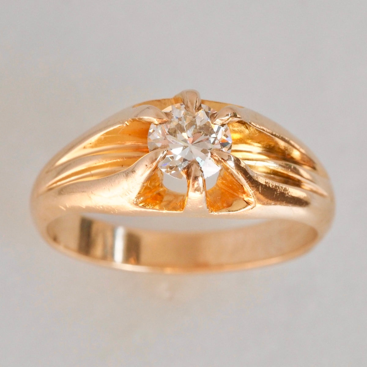 Antique 14k Gold Transitional Diamond Belcher Set Ring